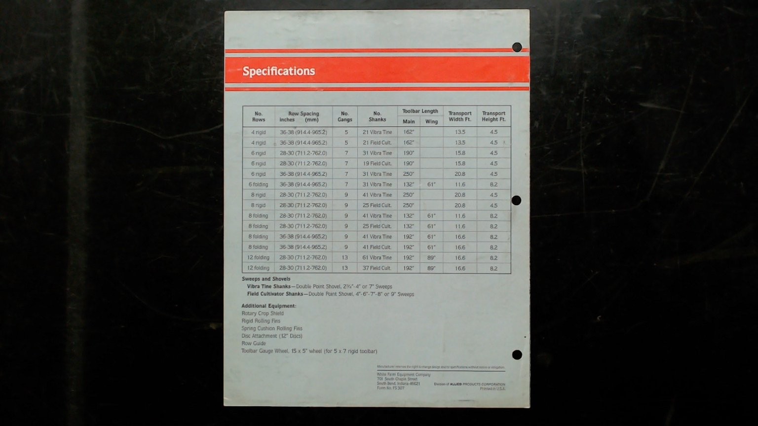 White Farm Equipment 378 Row Crop Cultivator Vintage Brochure 1970s