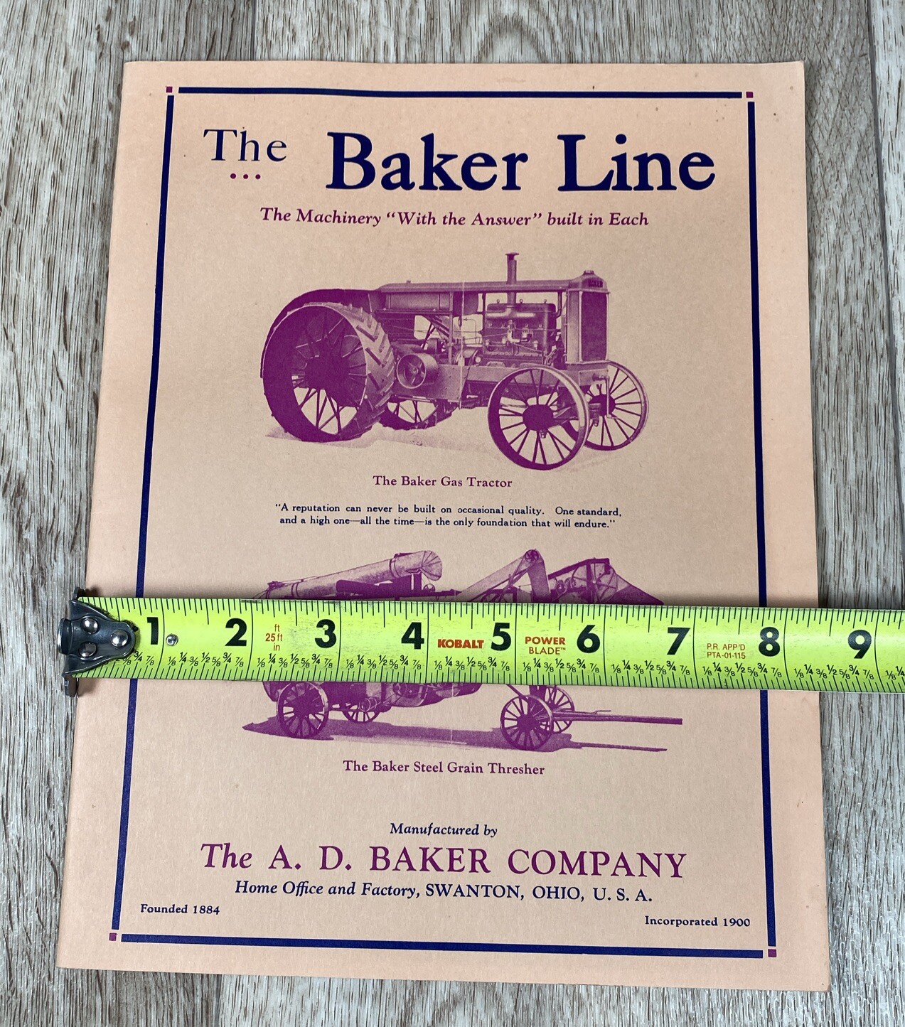 Vintage A. D. Baker Company Catalog Gas Tractor Grain Thresher Swanton Ohio