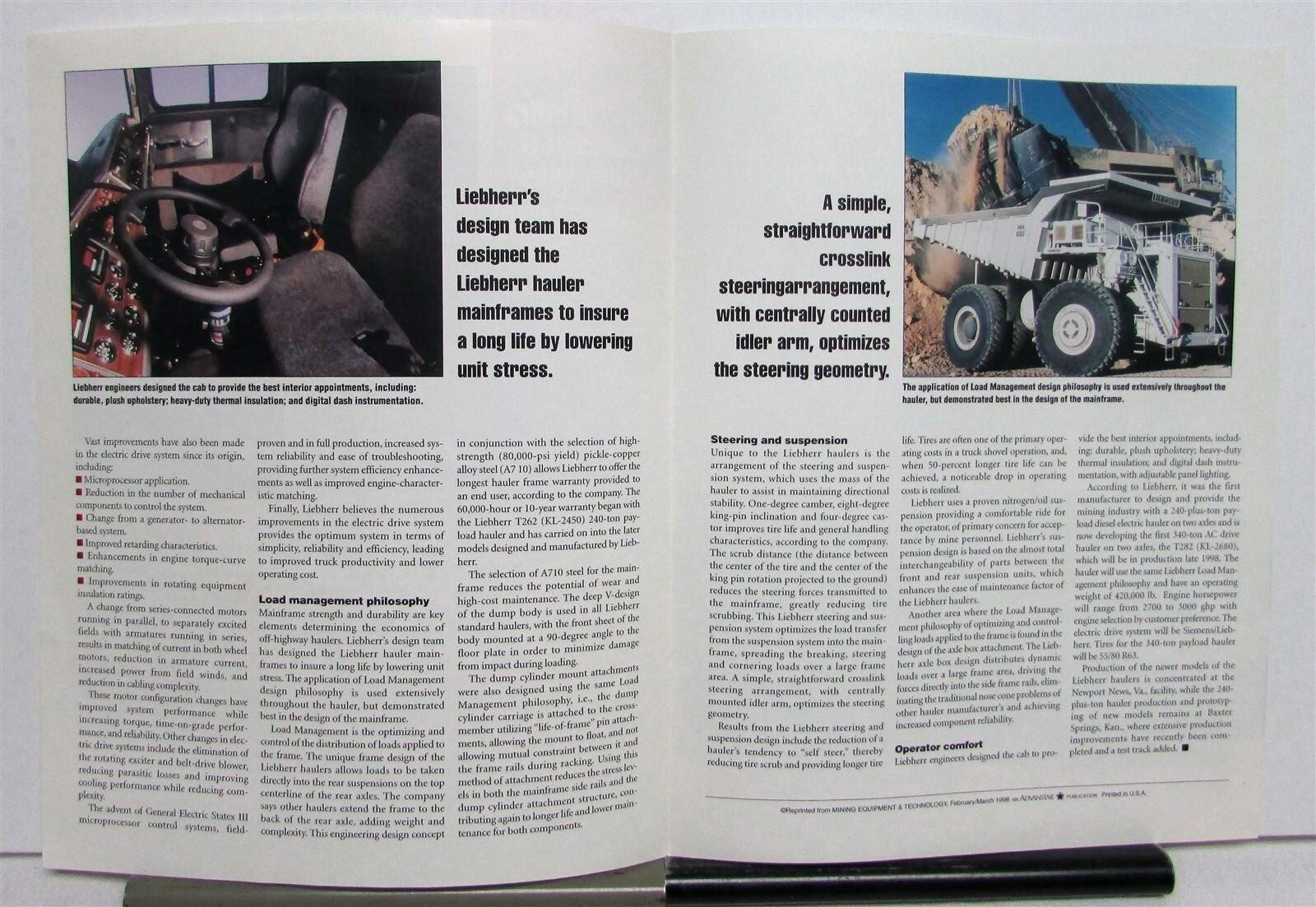 1998 Liebherr Mining Equipment Specifications Construction Sales Brochure