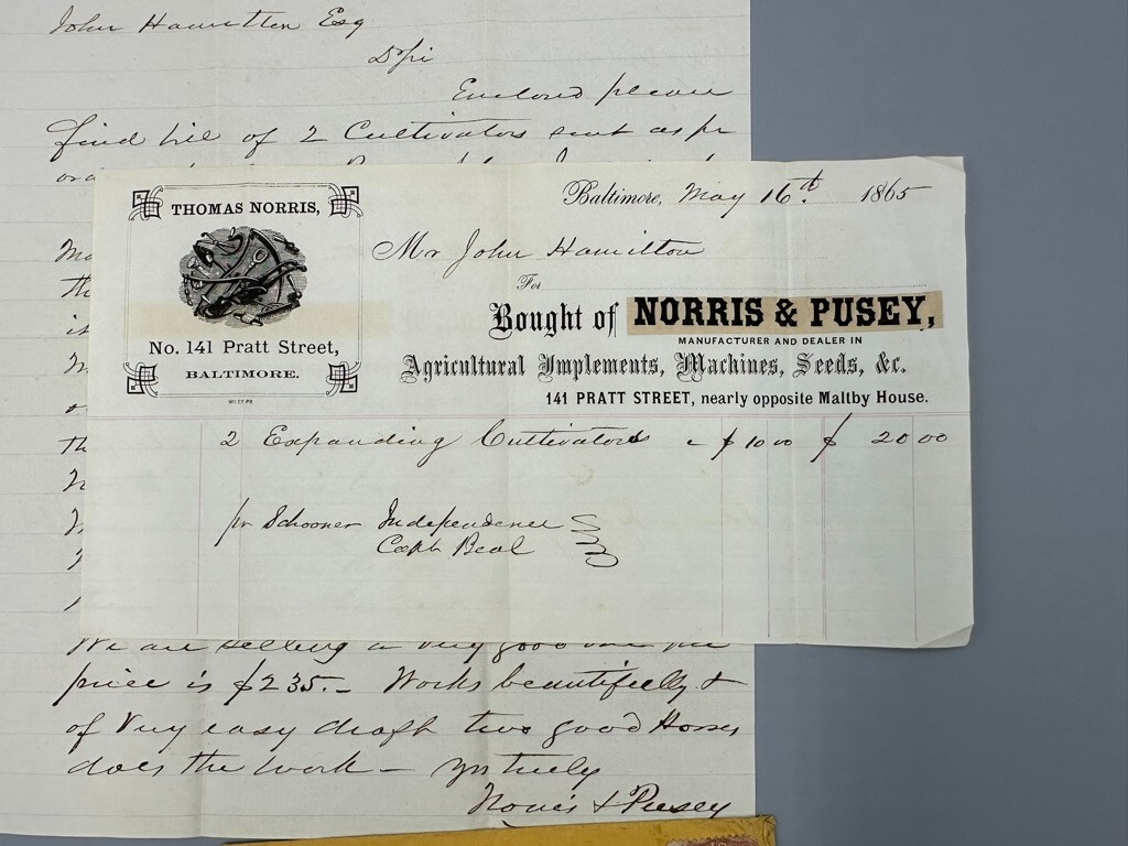 1865 Norris FARM Machinery Seeds Advertising Billhead BALTIMORE Postal Cover