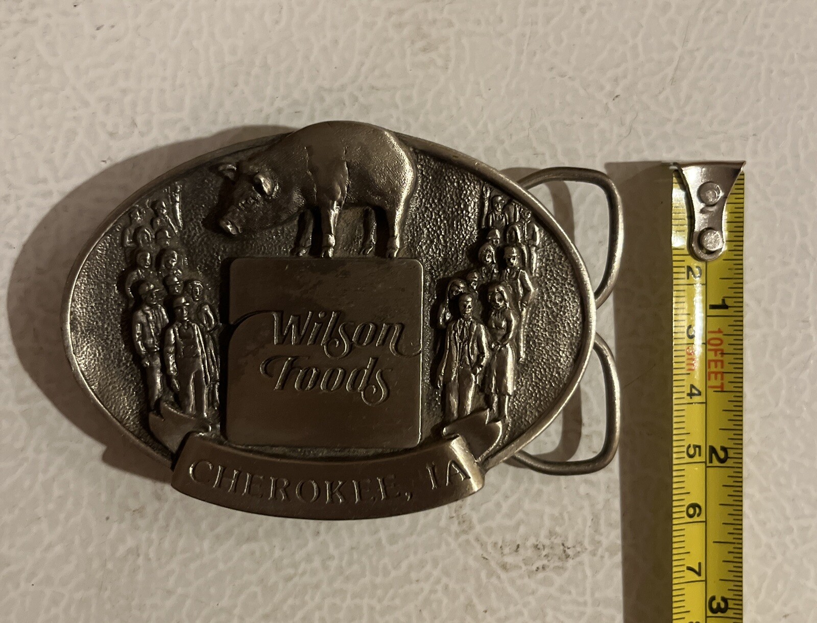 Vintage 1983 Wilson Foods Belt Buckle Employee Cherokee Iowa IA Pig Meat