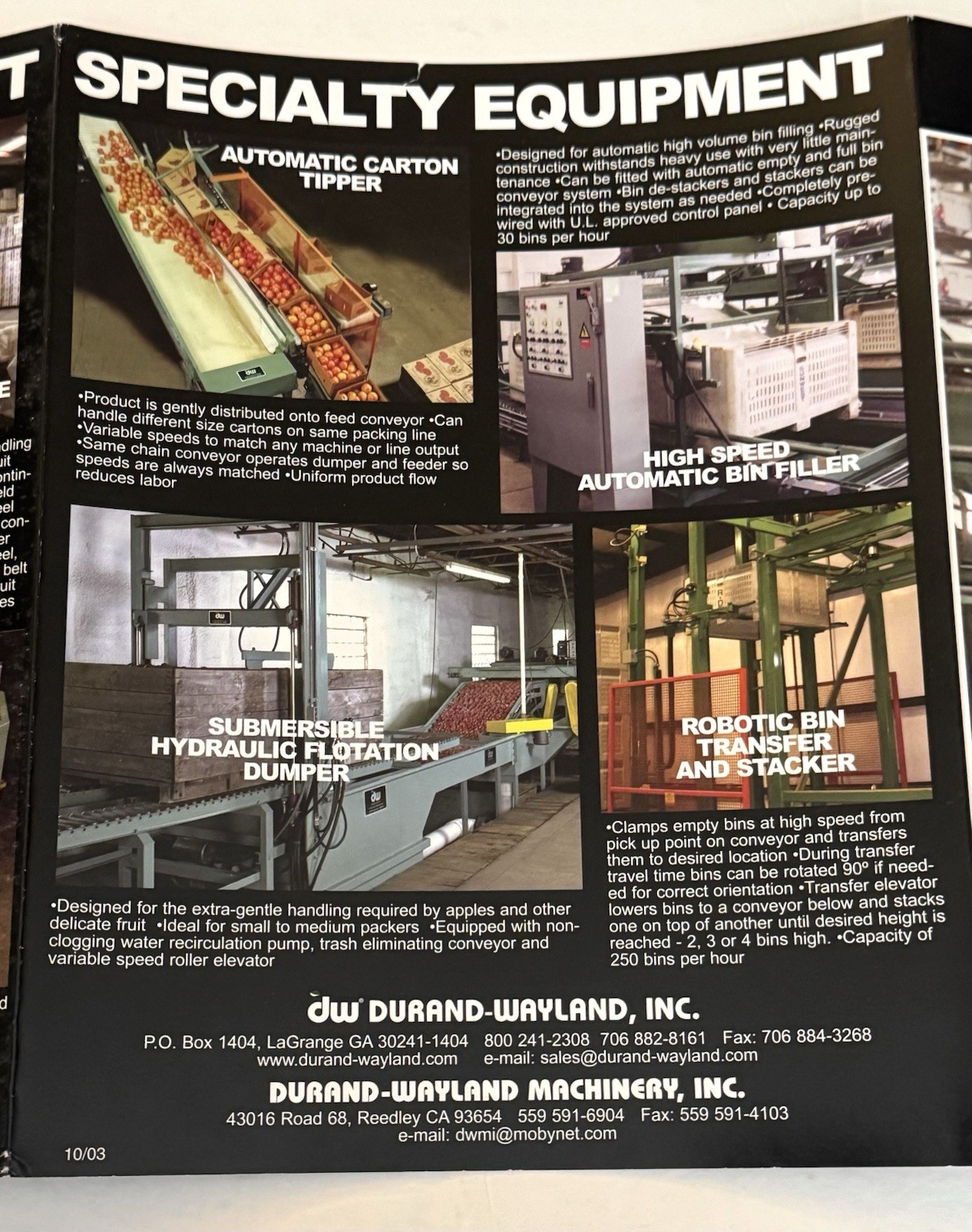 Durand-Wayland Machinery Inc Crate And Bin Handling Equipment Dealer 2 Brochures