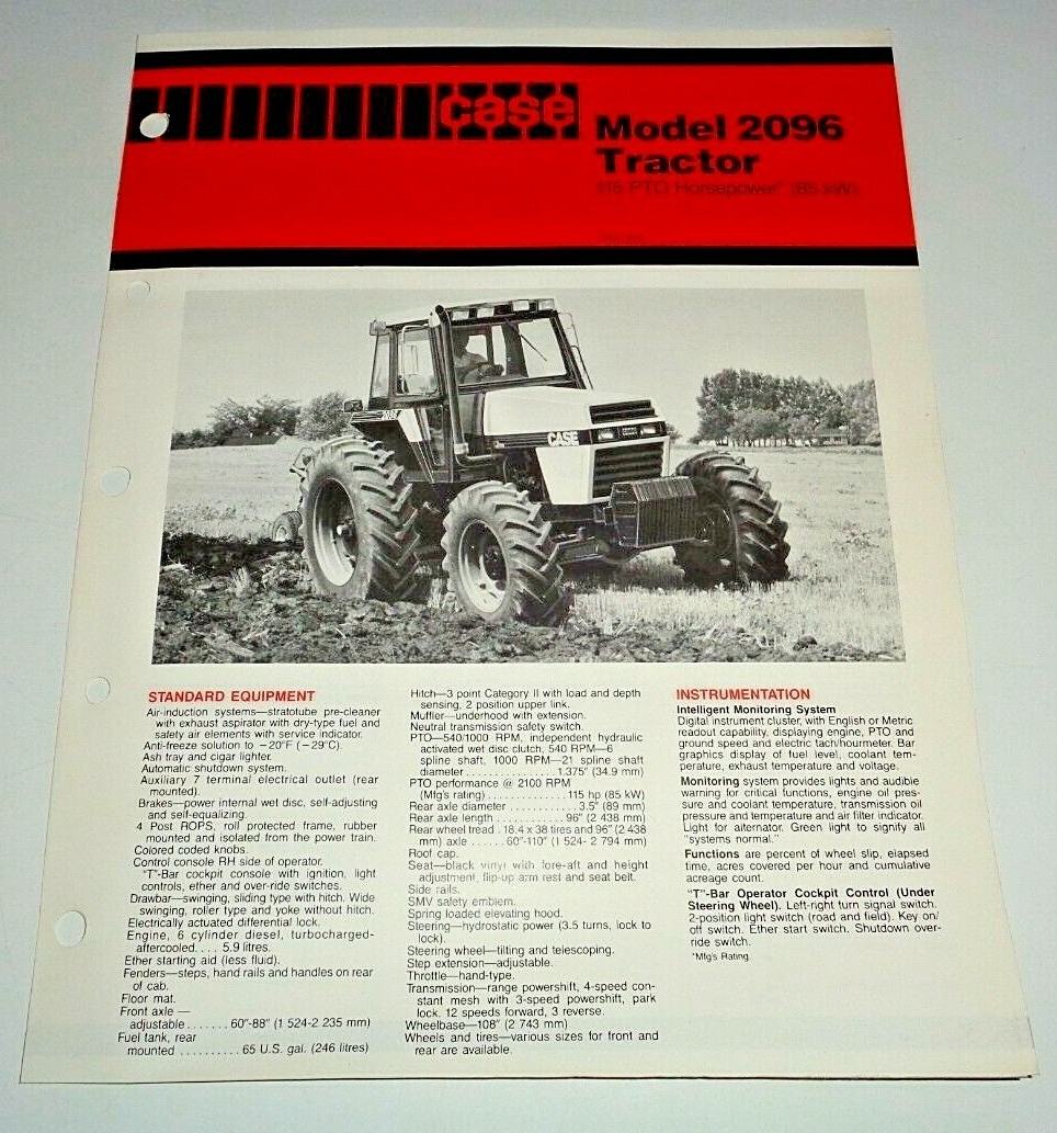 J I Case 2096 Tractor Specifications Sales Brochure Literature AG76985 specs
