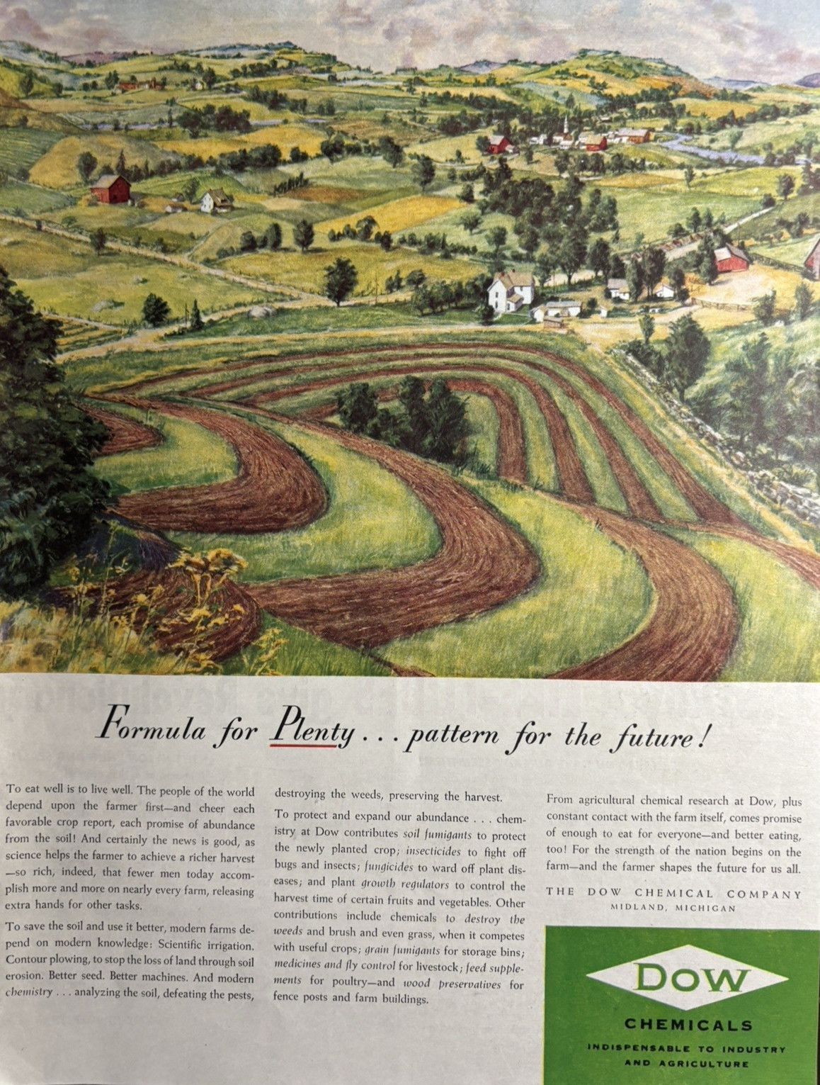 1951 Dow Chemicals Industry Agriculture Farmer Plenty Plant Growth VTG Print Ad