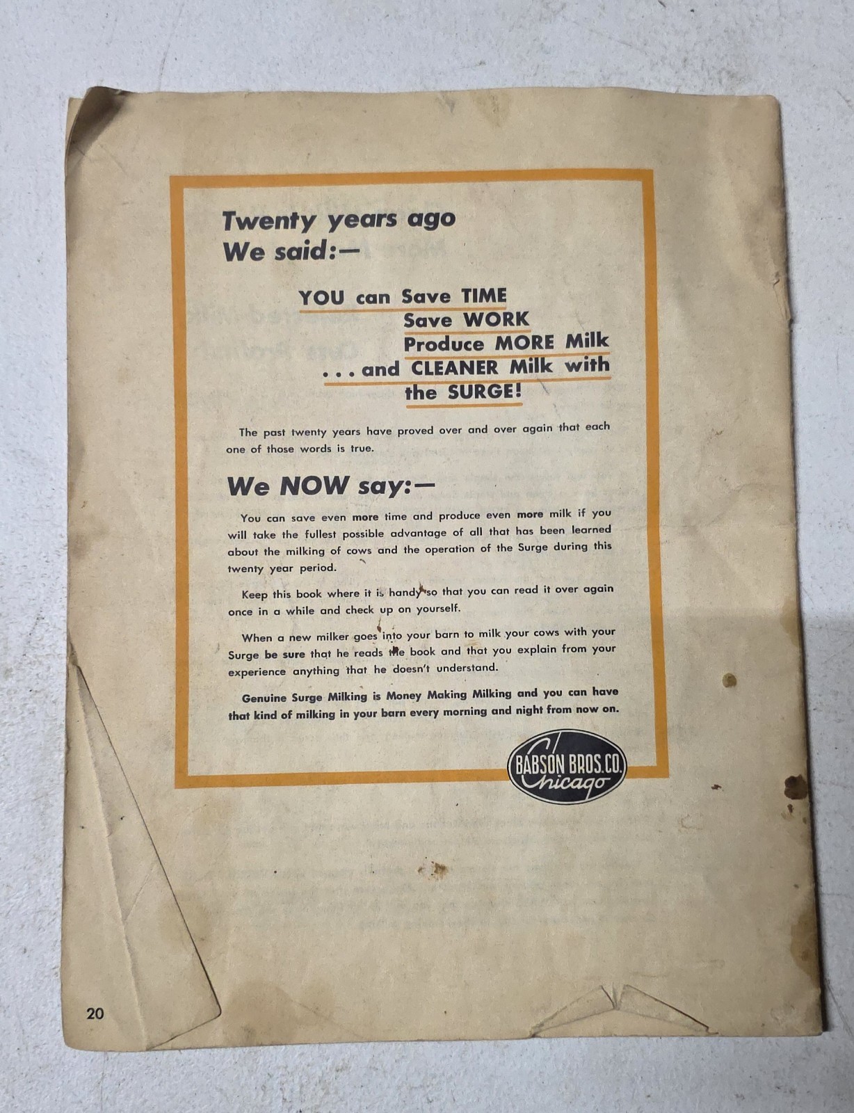 Babson Bros. Co. Money-Making Milking Brochure Agriculture