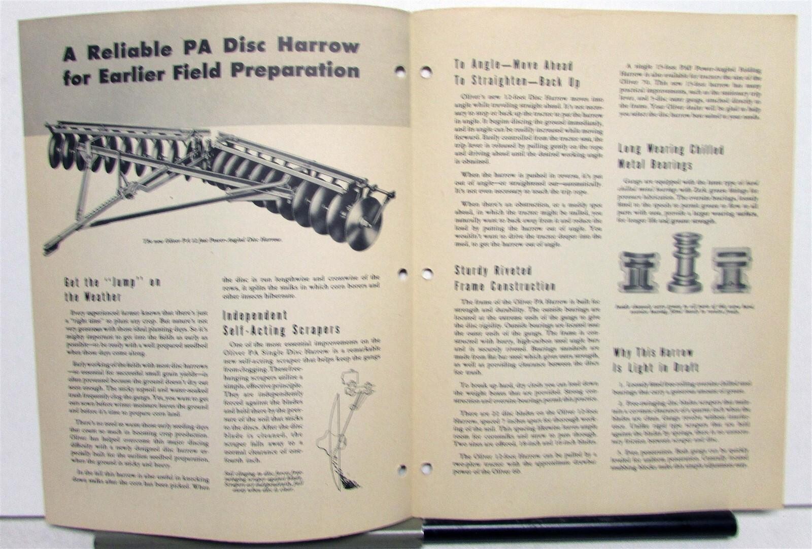1945 Oliver Power Angled Disc Harrow Specifications Agricultural Sales Folder