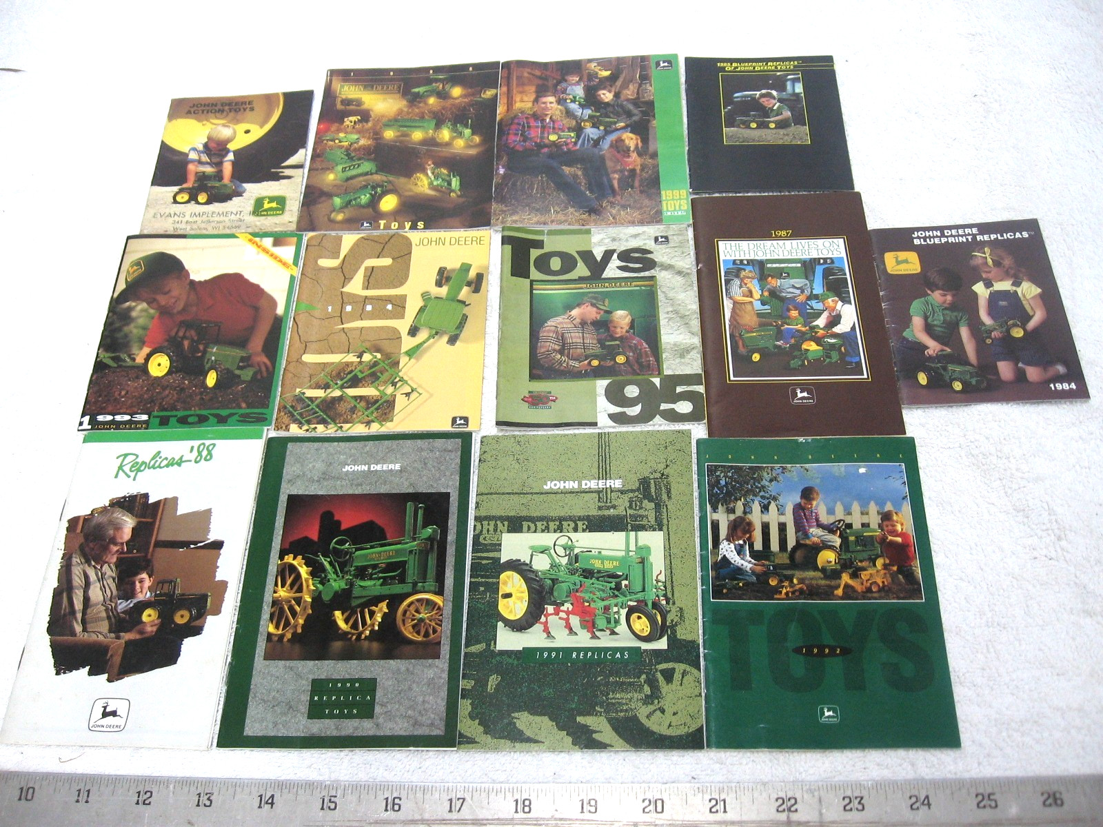 13 VINTAGE JOHN DEERE MINI TOY CATALOG TRACTOR + EQUIPMENT BROCHURES 80S 90S