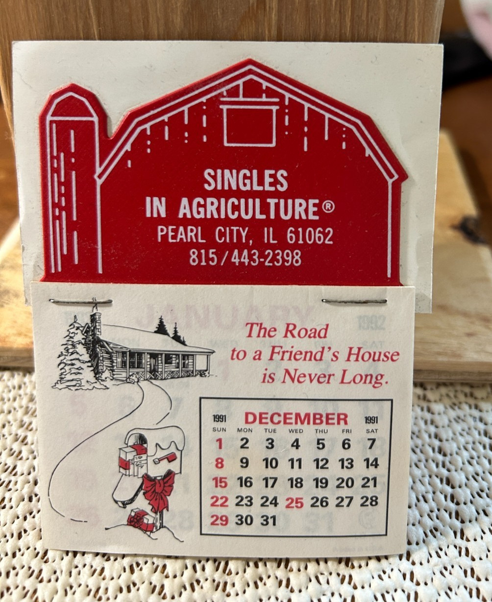VINTAGE 1992 CALENDAR SINGLES IN AGRICULTURE PEARL CITY ILLINOIS FARMERS DATING