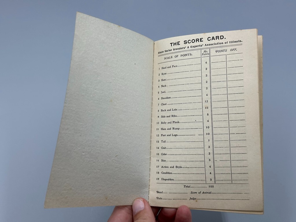 c 1910 SWINE BREEDERS Hog Pig ILLINOIS Score Card FARM Advertising Booklet