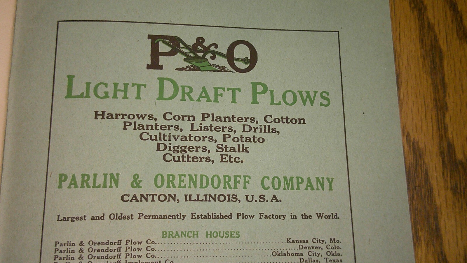 antique Advertising product booklet Parlin & Orendorff (P&O) Plow Canton, Ill 6B