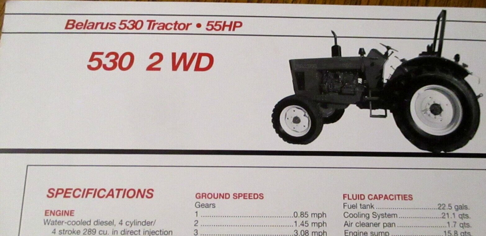 Belarus 500 Series 530 Low Profile Tractor Spec Sheet Sales Literature Brochure