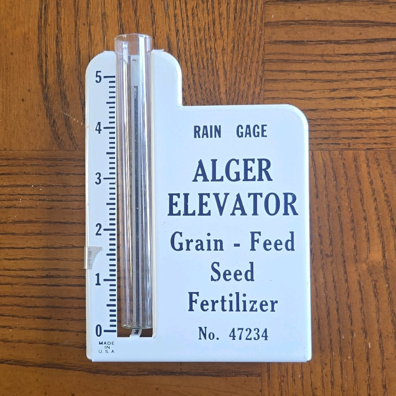 Alger Elevator Rain Gage Advertising Sign, Agriculture Theme, White/Blue