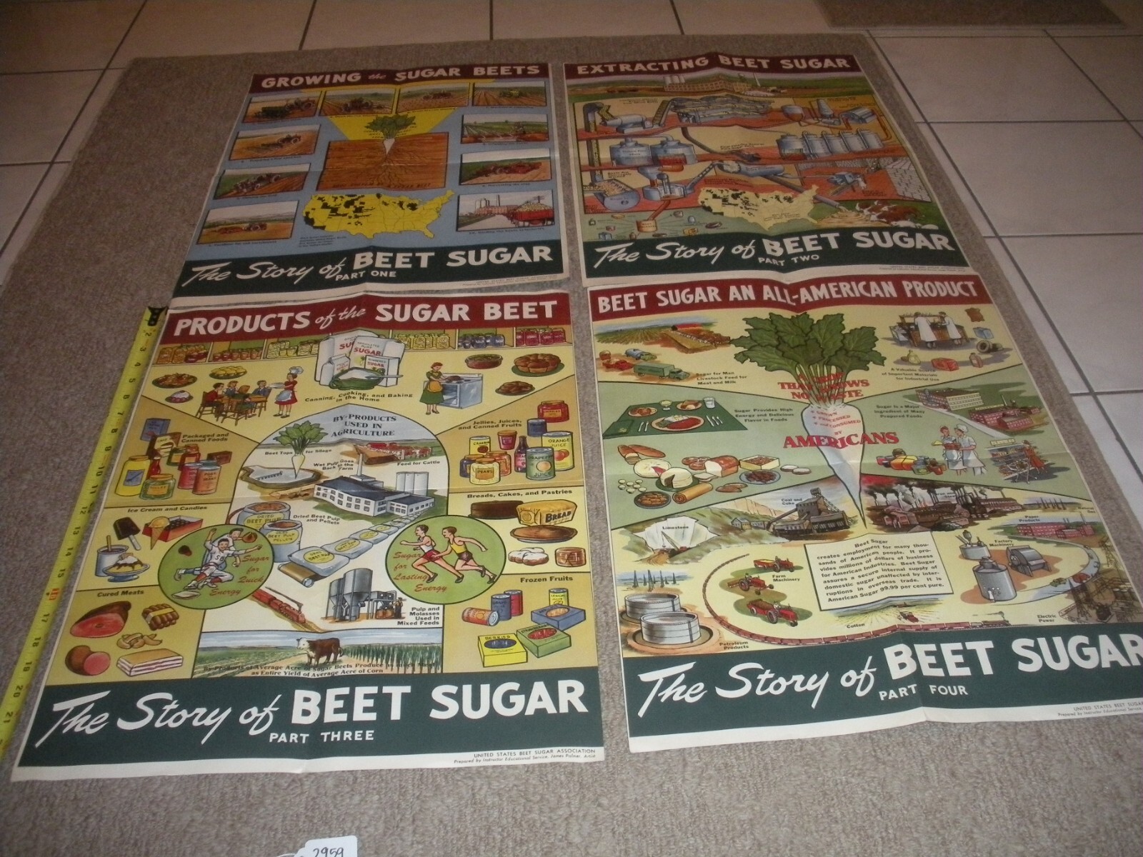 Rare Vintage 1950&rsquo;s? Extracting STORY Beet Sugar food Factory COMPLETE SET OF 4