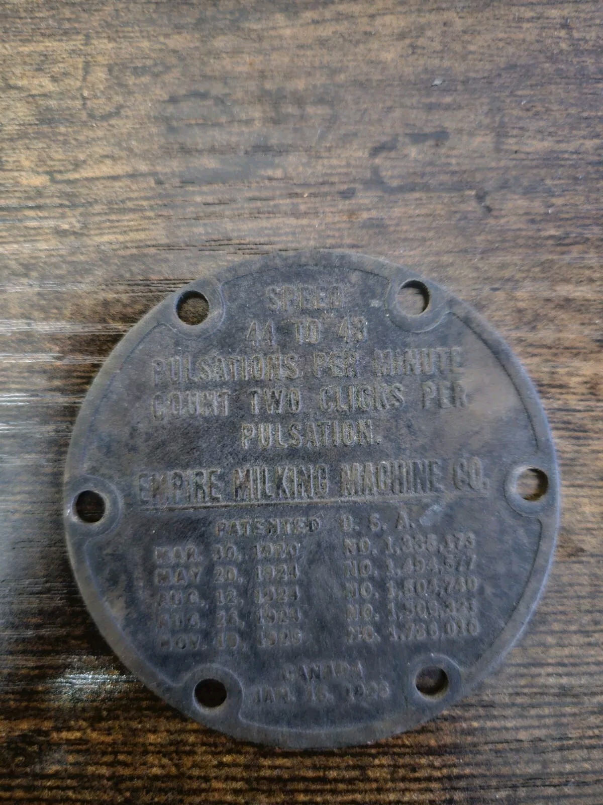 Antique 1923 Empire Milking Machine Co Pulsator Plates Collectable Antique RARE