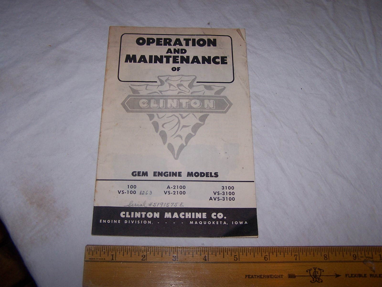 Vintage Operation & Maintenance Manual CLINTON Engines VS 100 A-2100 3100 AVS