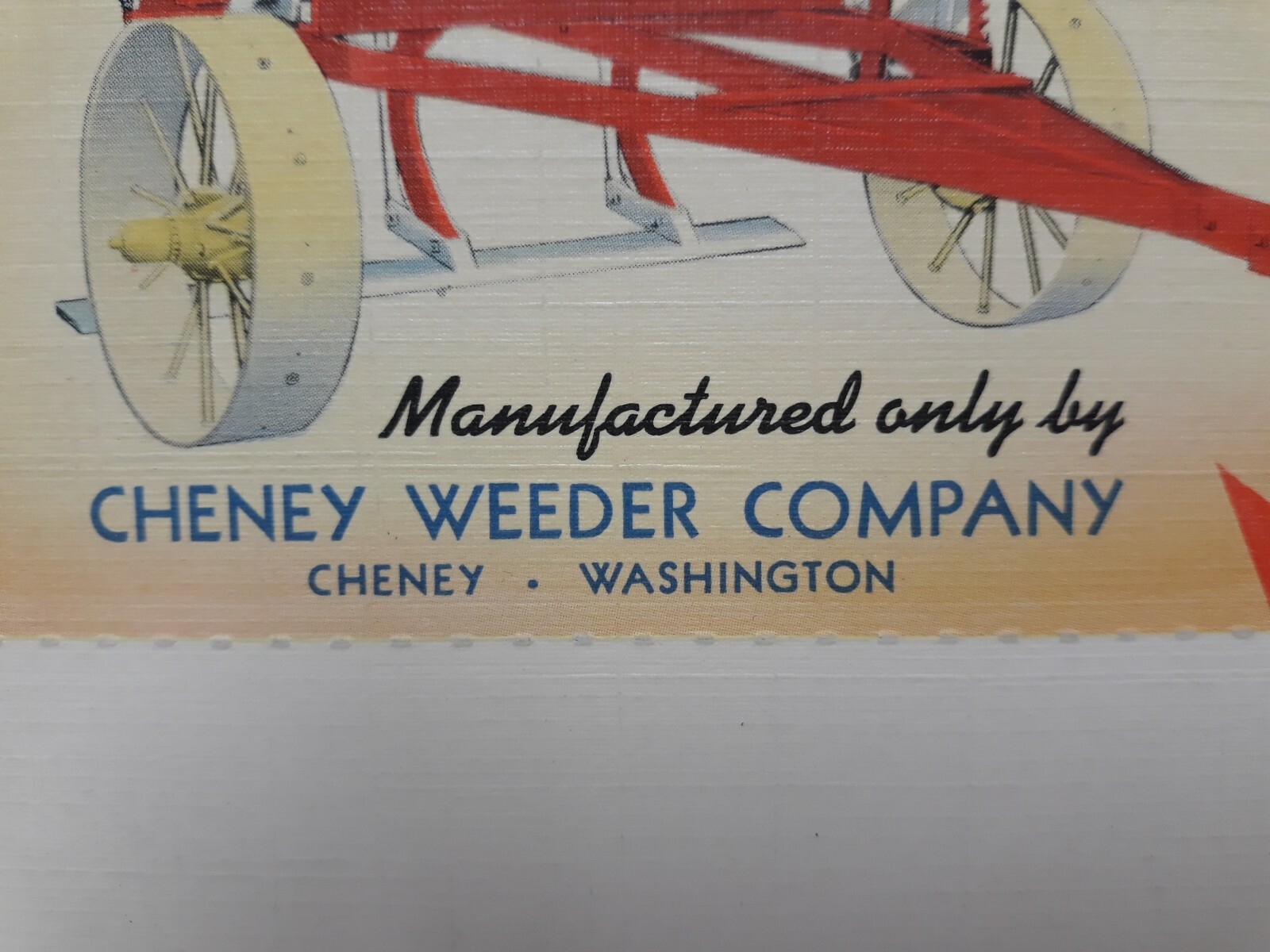 NOS Vintage Cheney Weeder Co. Soilivator farm implement double postcard, color