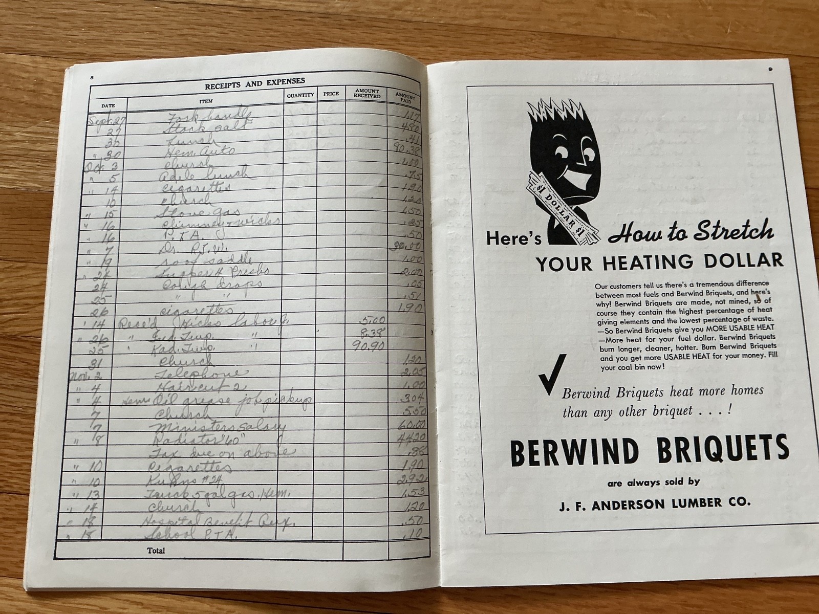 1949 Farm Acct. Record Book – J. F. Anderson Lumber Co. Minnesota, Iowa, Dakotas