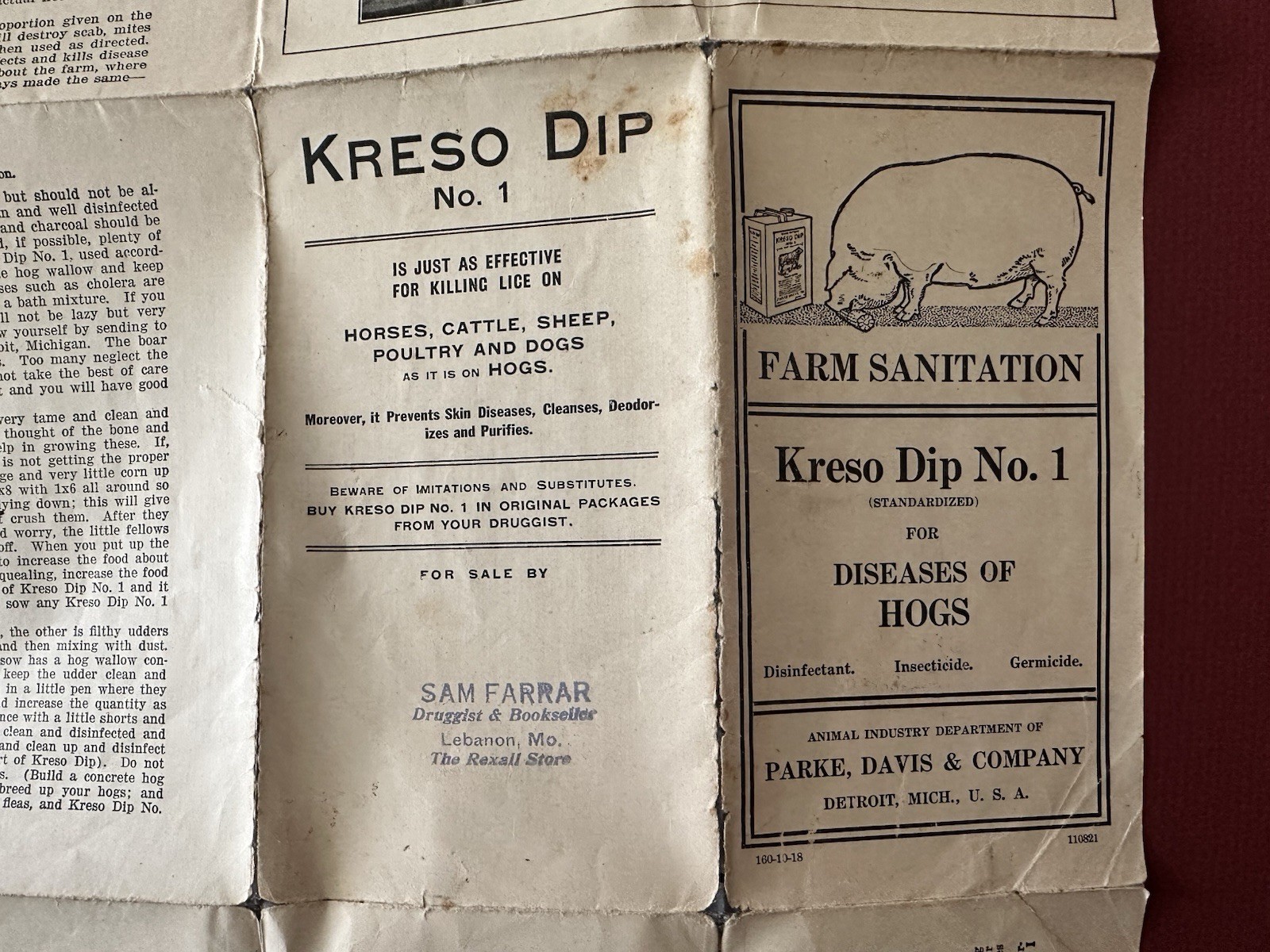 Vintage 1918 Kreso Dip No. 1 Brochure, Farm Sanitation, Etc., Parke, Davis & Co.
