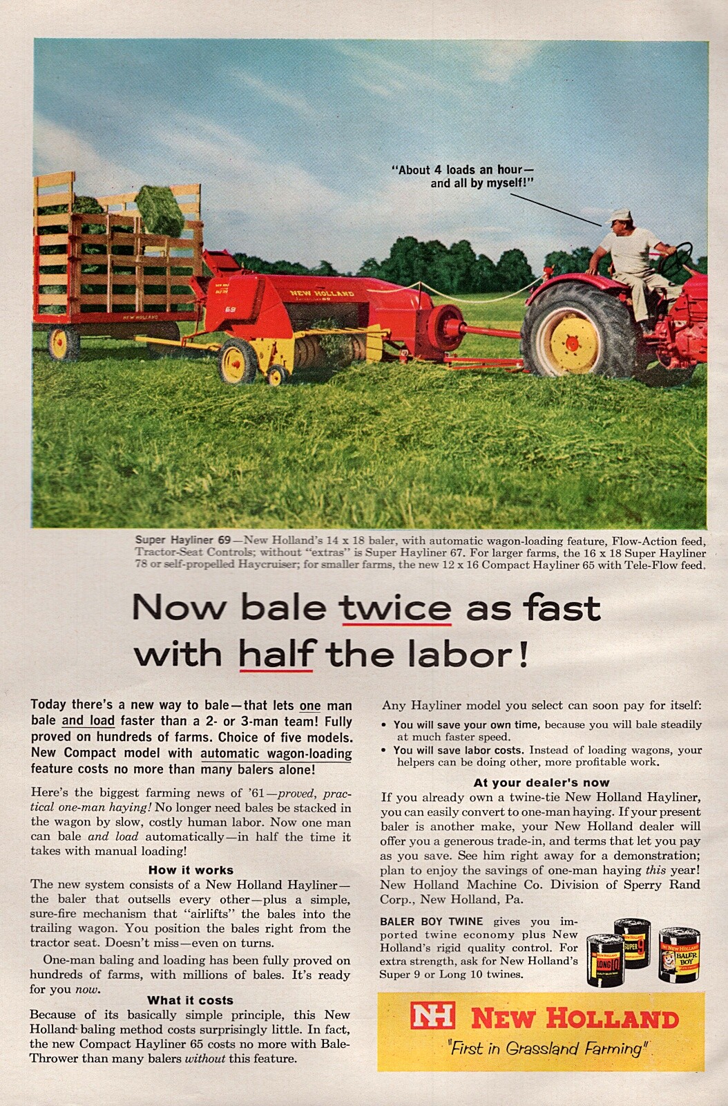 1961 New Holland 14×18 Baler Tractor Implement Original Color Ad