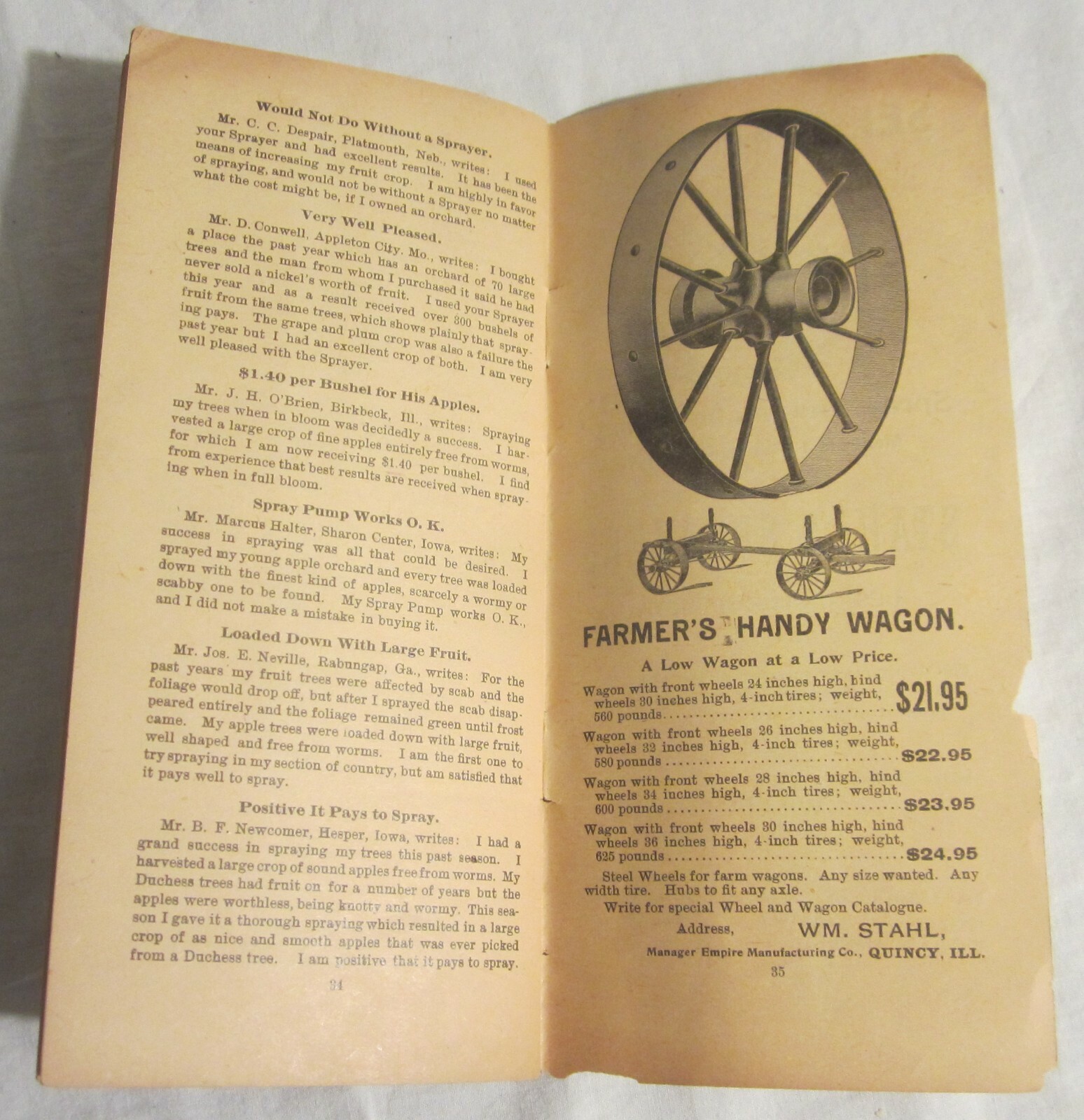 EXCELSIOR FRUIT SPRAYING OUTFITS Catalog – WILLIAM STAHL, Quincy, Illinois, 1900