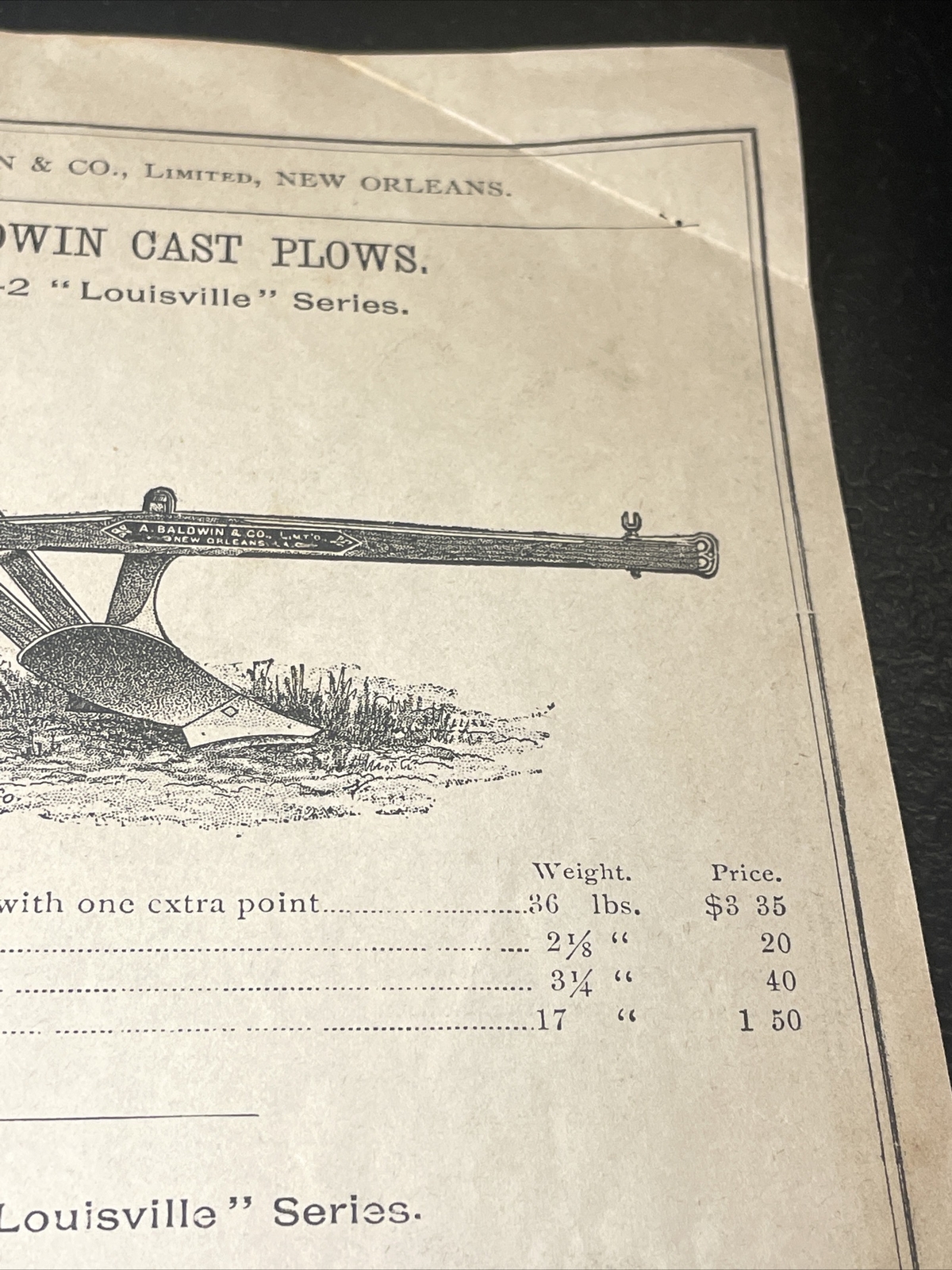 1891 Baldwin Louisville Series Plow Farm Advertising – New Orleans – Louisiana