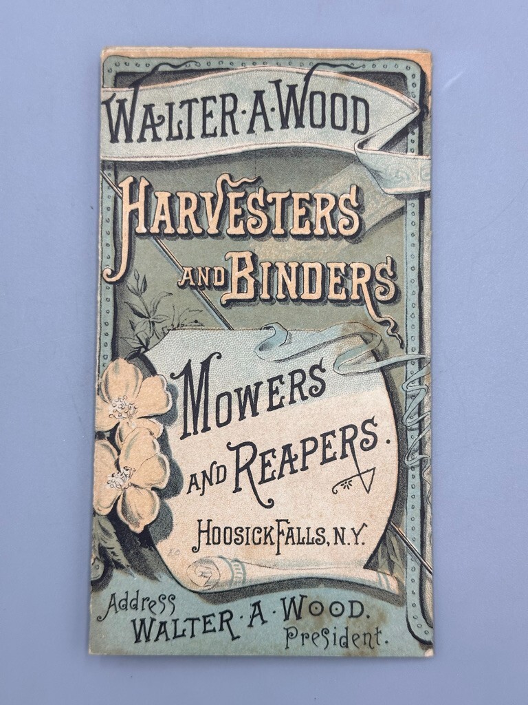 1886 Harvester WALTER WOOD Victorian FARM Advertising Trade Card HOOSICK FALLS