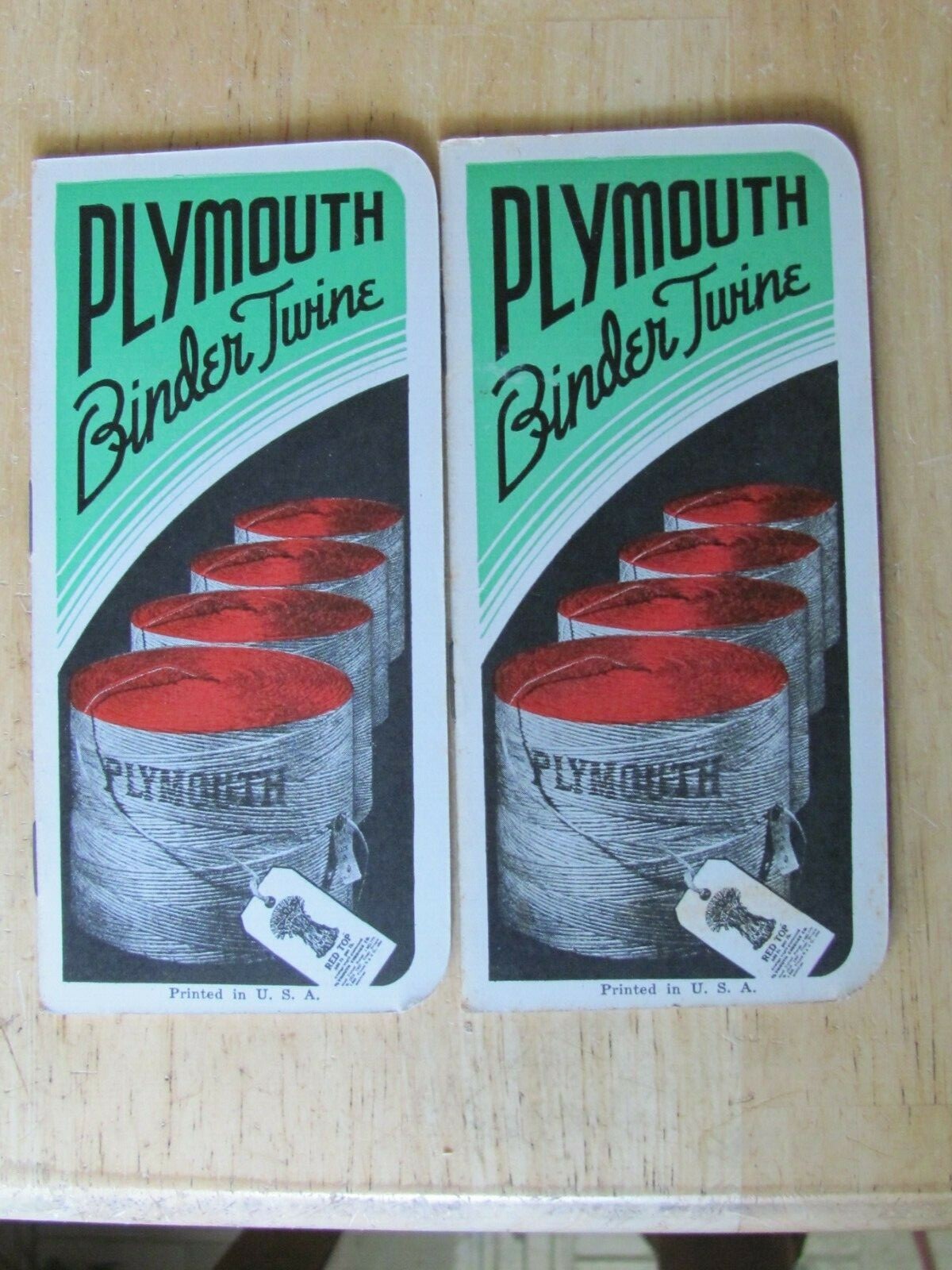 1937 PLYMOUTH CORDAGE BINDER FARM BALER TWINE SET OF 2 NOTEBOOK RED TOP