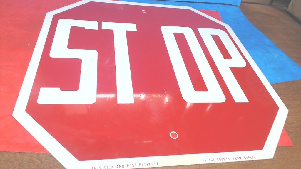 Vintage- Farm Bureau & Stop Sign- 15&Prime; X 15&Prime;-RED & WHITE– Metal Sign