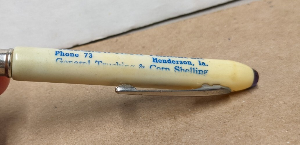 Vintage Allensworth Transfer Phn 73 Henderson IA Bullet Pencil Corn Shelling