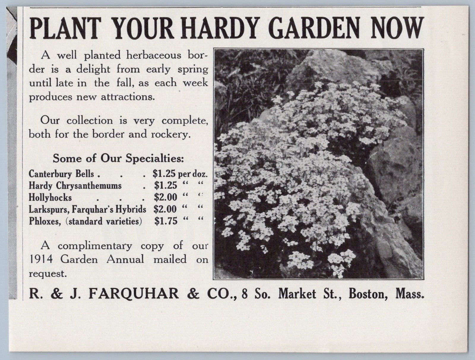 1914 R & J Farquhar Vintage Ad Nursery Gardening Plants Flowers Garden Boston