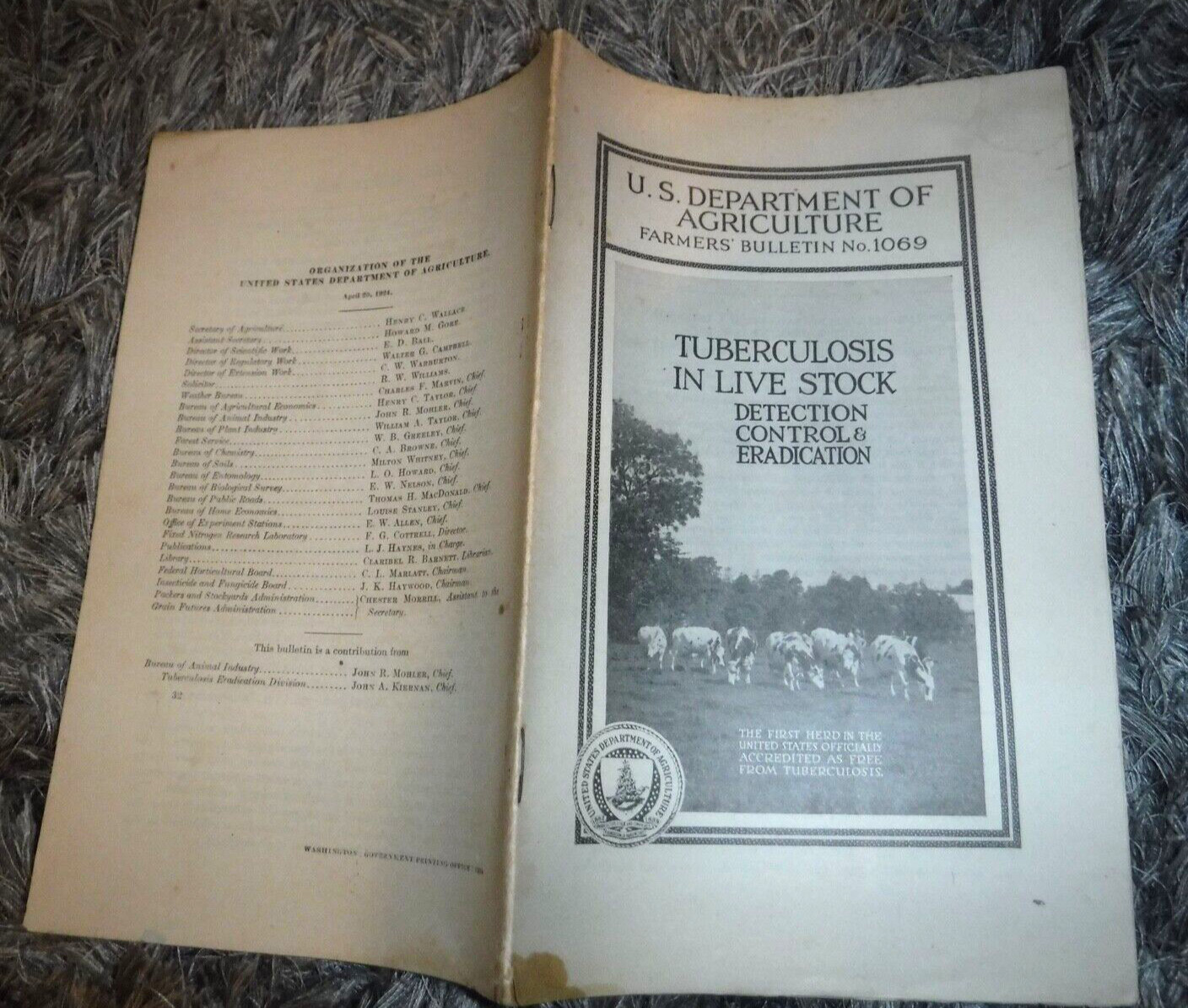 1924 TUBERCULOSIS IN LIVE STOCK BY U S DEPARTMENT OF AGRICULTURE FARMERS #1069