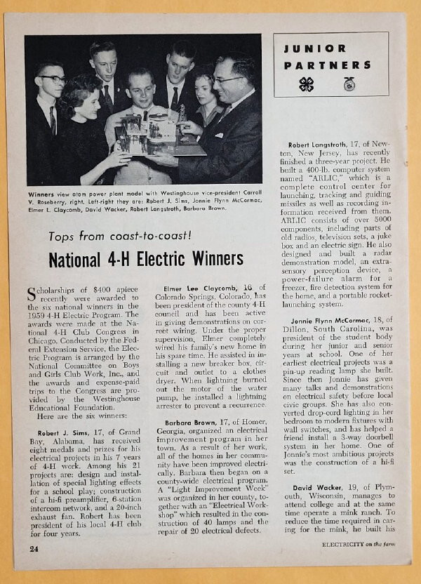 Original 1960 4-H Article Features Robert Sim, Grand Bay Alabama