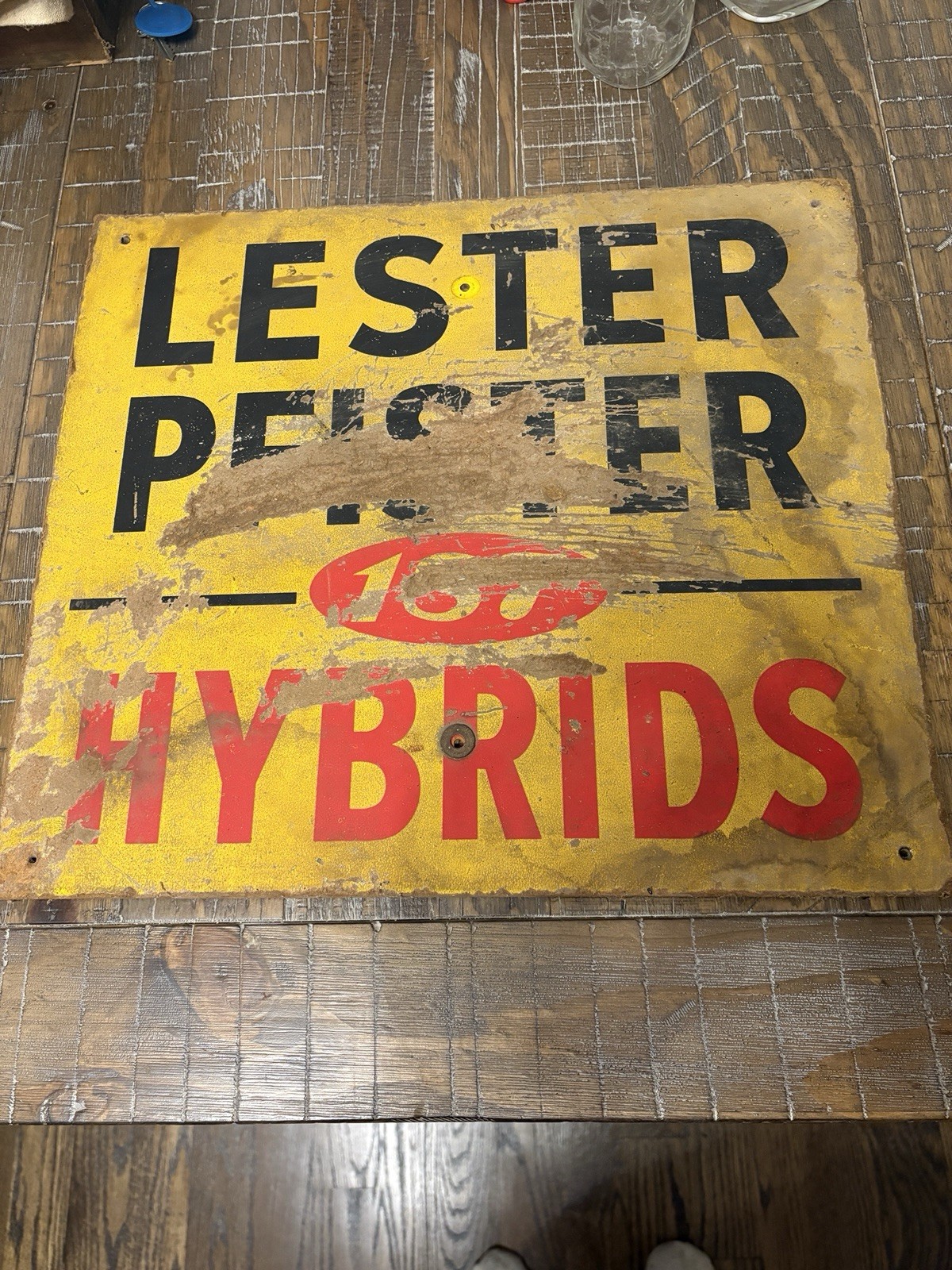 Vintage Lester Pfister 187 Hybrids Sign Seed/Farm Antique