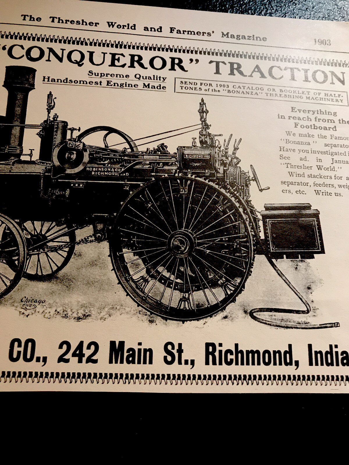 1903 Robinson Traction Engine Farm Implements Advertising – Richmond – Indiana