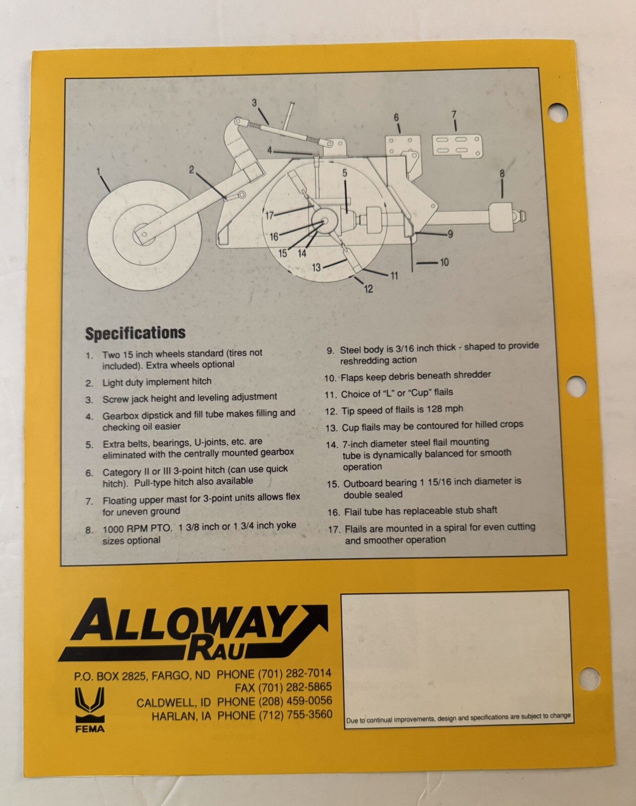 Vtg 1992 Farm Equipment Alloway Rau Shredders Dealer Sales Brochure Showroom