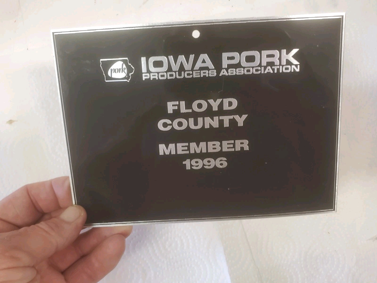 7-1/2&Prime; X 5-1/2&Prime; Metal Sign Iowa Pork Producers Association Floyd County 1996 Pig