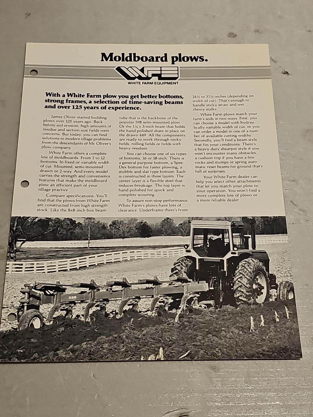 Vintage White Farm Equipment Moldboard Plows Spec Sheet