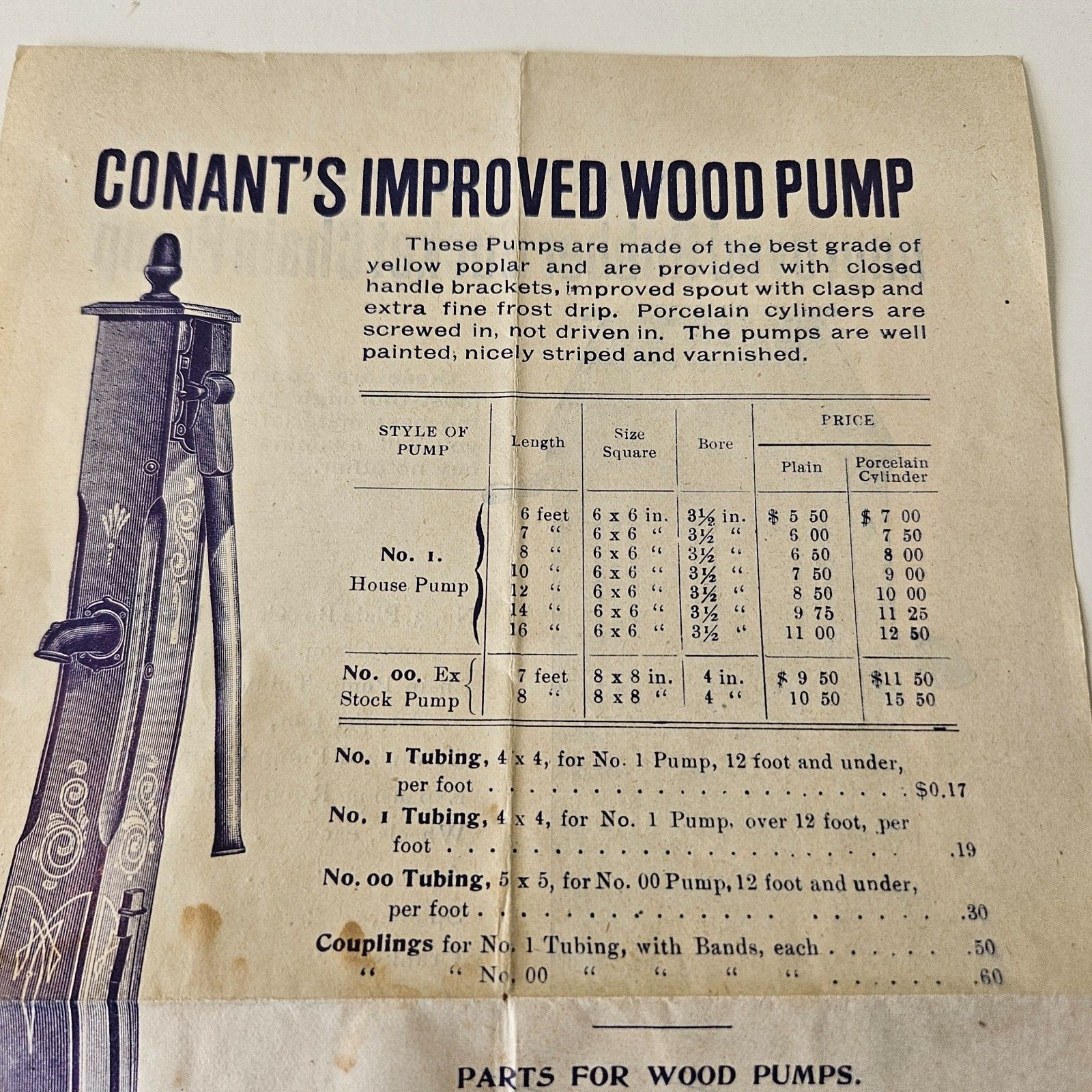 Late 1800&rsquo;s Conant Co Bangor Maine Sales Brochure Wood & Bucket Chain Water Pimp