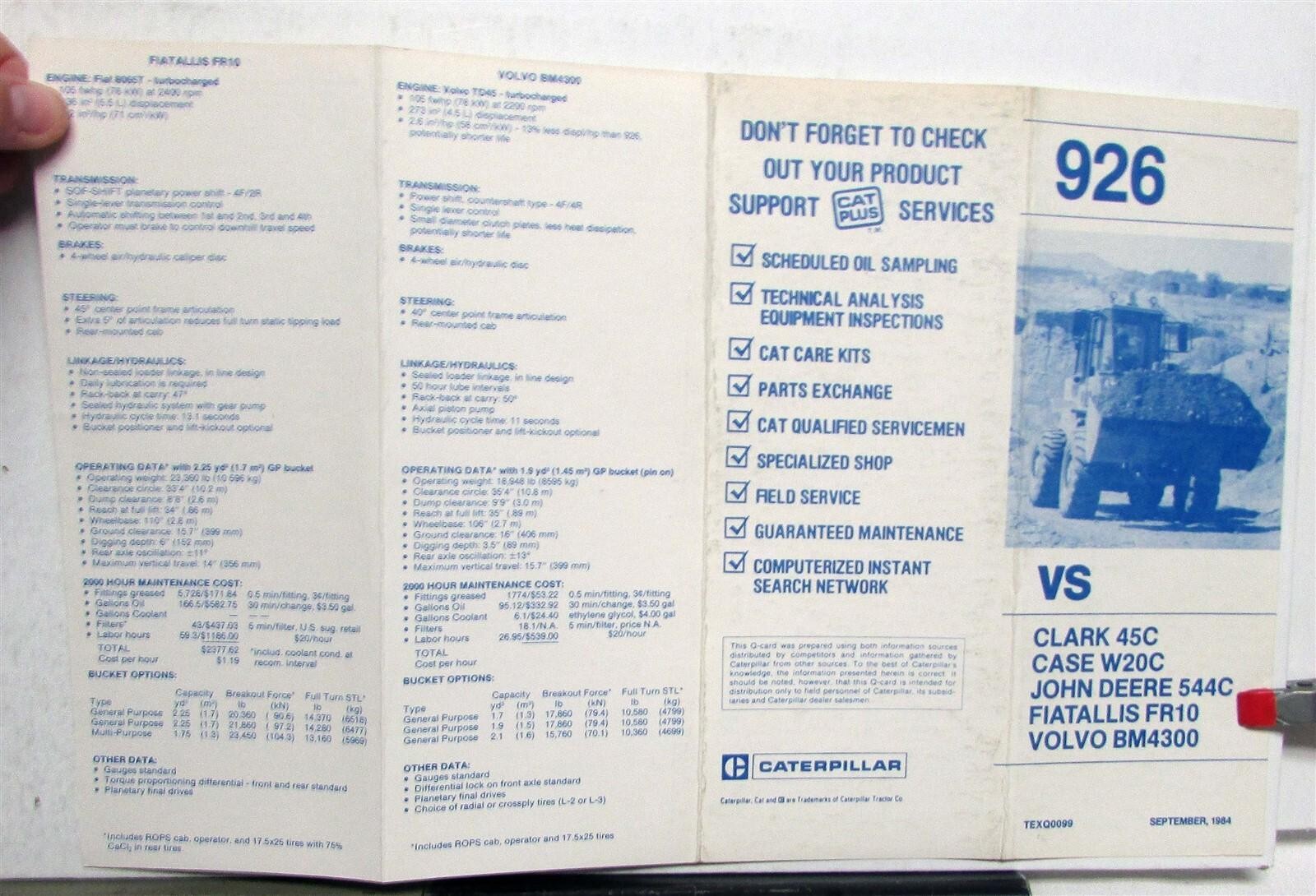 1985 Caterpillar 926 Wheel Loader VS Competition Construction Sales Brochure 1