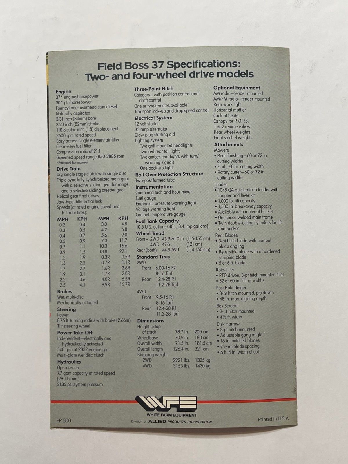 Vintage 1980s – White Field Boss 37 Tractor Sales Brochure *Showroom Sales Book*