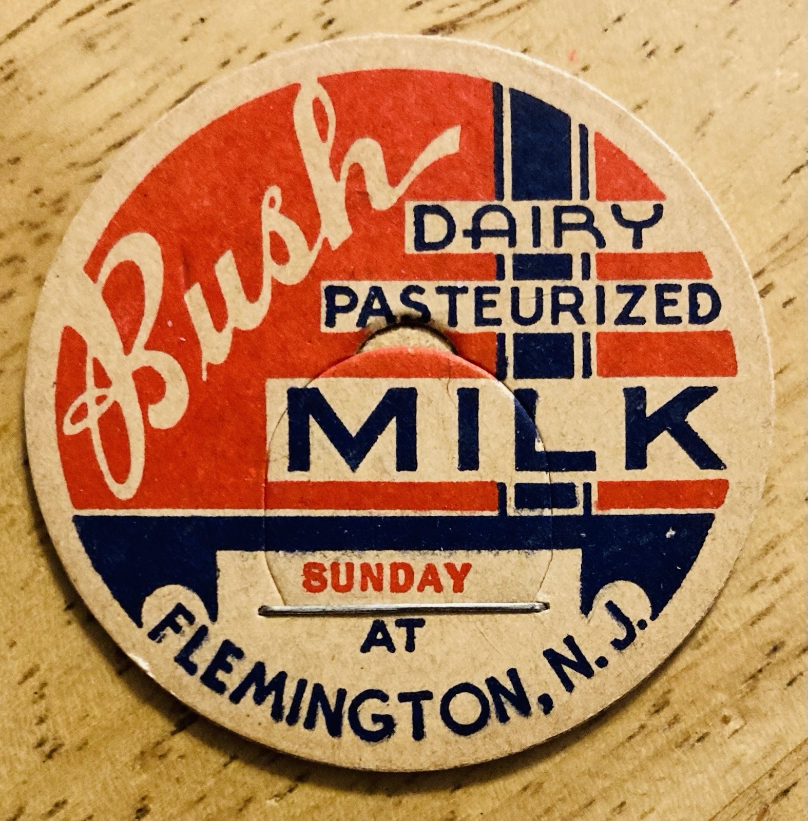 MILK BOTTLE CAP~BUSH DAIRY FARM, FLEMINGTON, NJ.