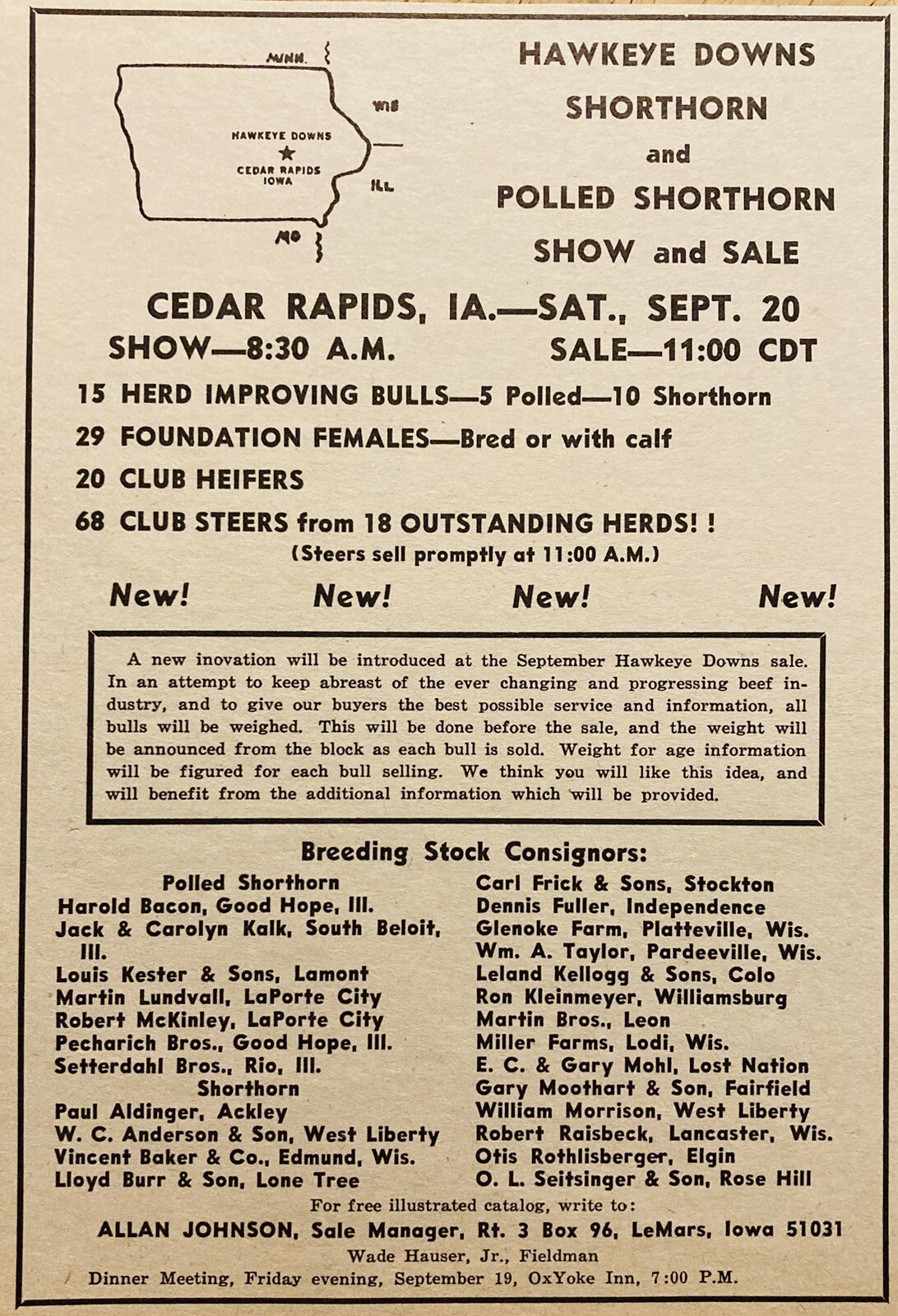 1969 AD.(XH79)~HAWKEYE DOWNS, CEDAR RAPIDS, IOWA. LIVESTOCK CATTLE SALE