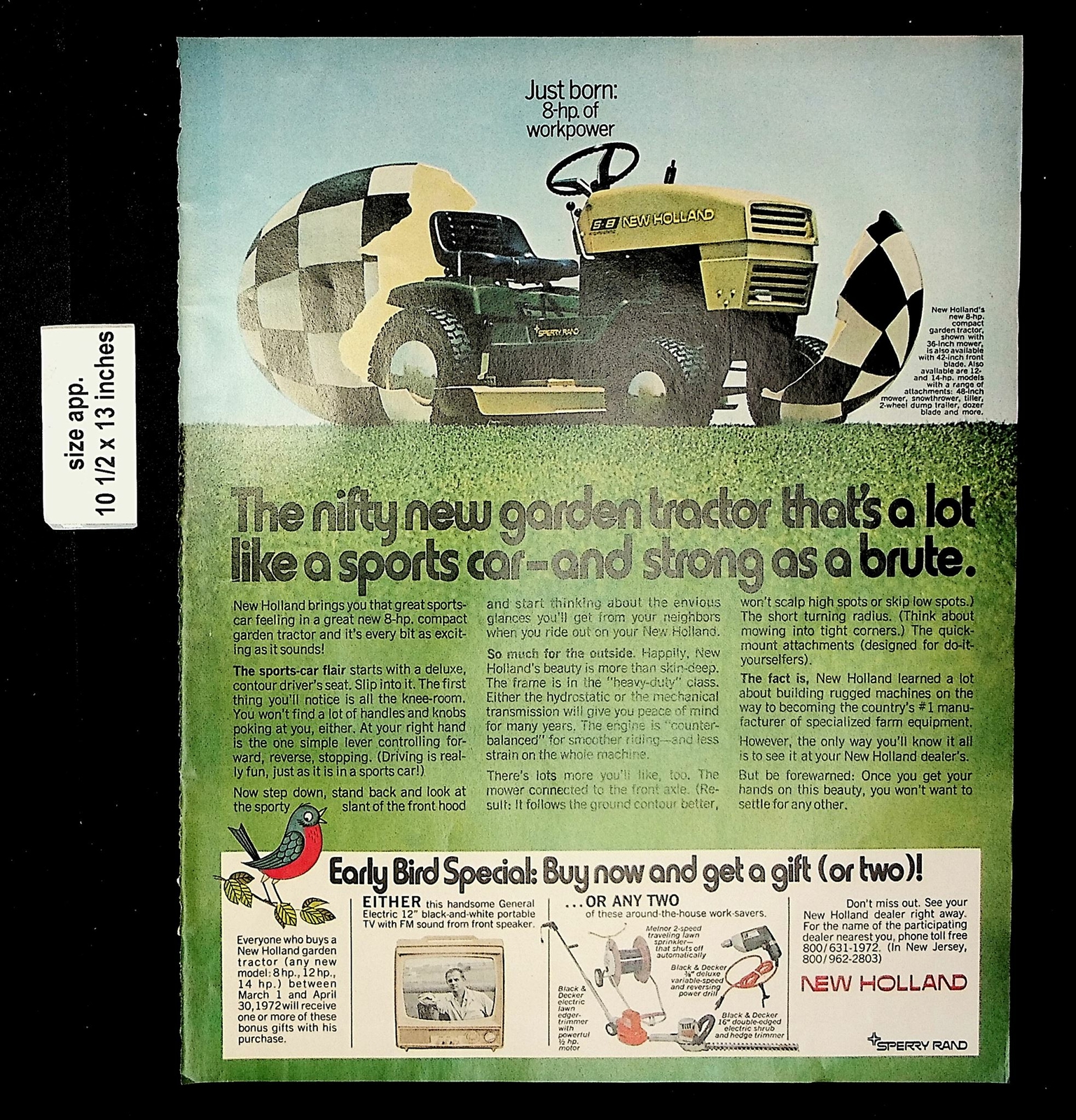 1972 New Holland Sperry Rand Lawn Mower Vintage Print Ad 19680