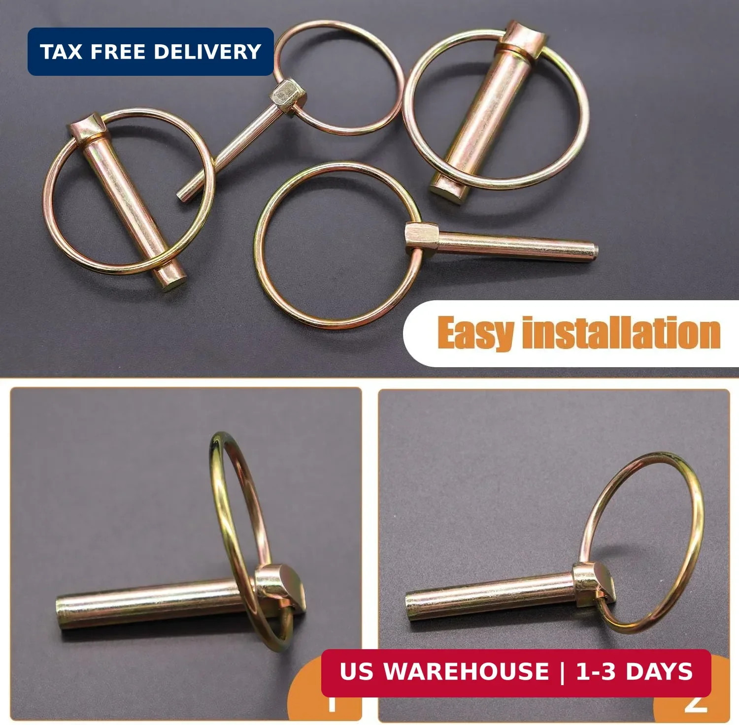 mankk 50PCS Heavy Duty Lynch Pin Assortment Kit Tractor Pins Linch Pins Ring Cli
