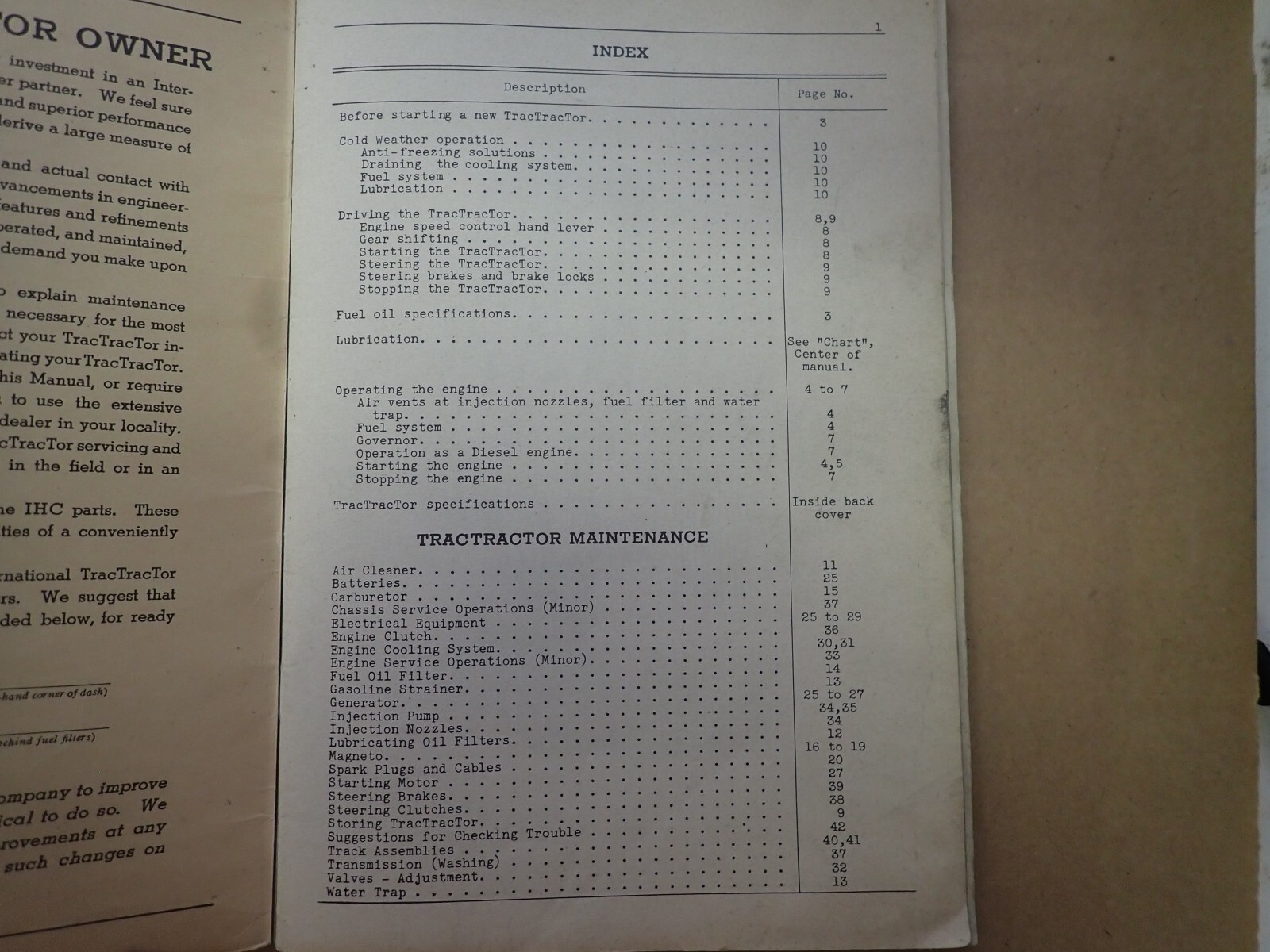 Original 1939 -1949 International Harvester TD 18 Crawler Tractor Owners Manual