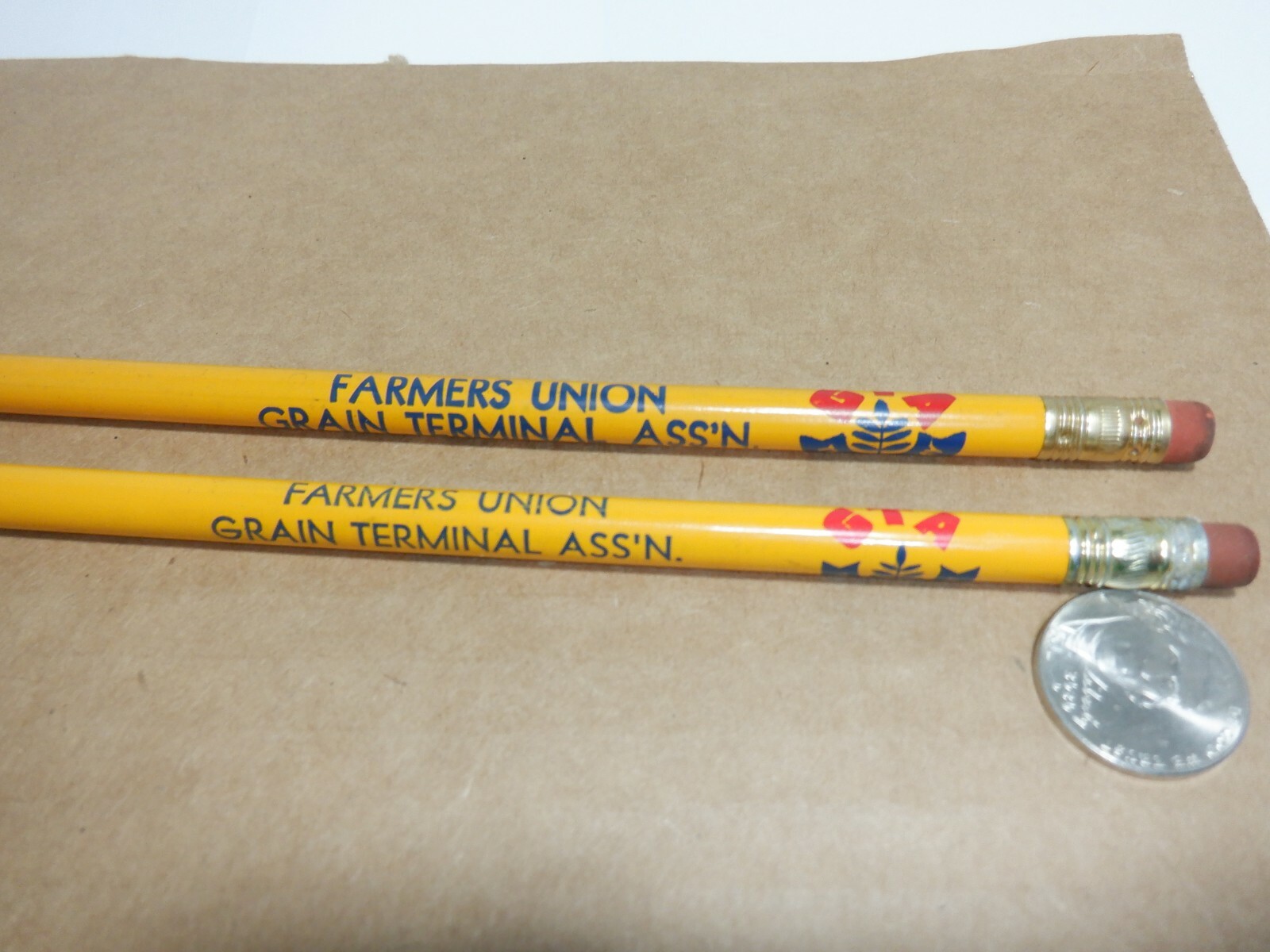 VINTAGE FARMERS UNION GRAIN TERMINAL ASS&rsquo;N GTA PENCILS DIFFERENT UNSHARPENED NOS