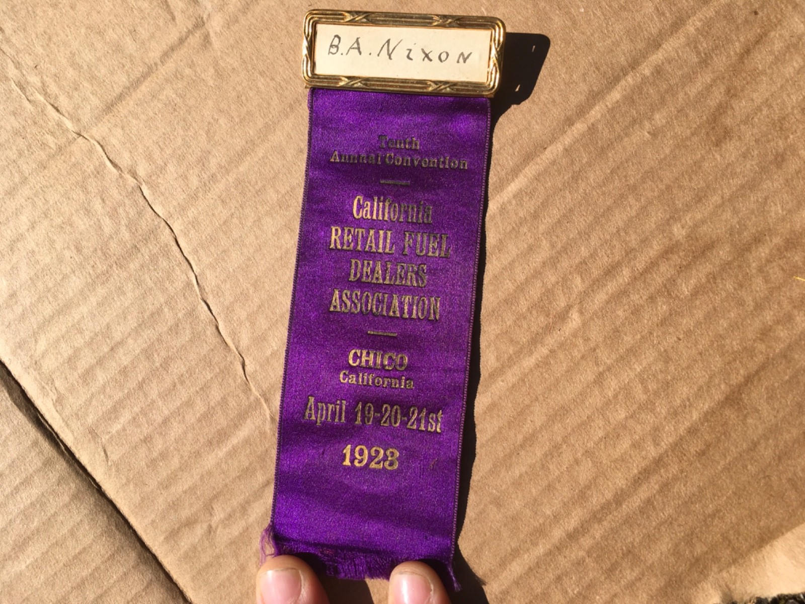Antique 1928 California Retail Fuel Dealers Assn Conv Ribbon History Auto Agricu