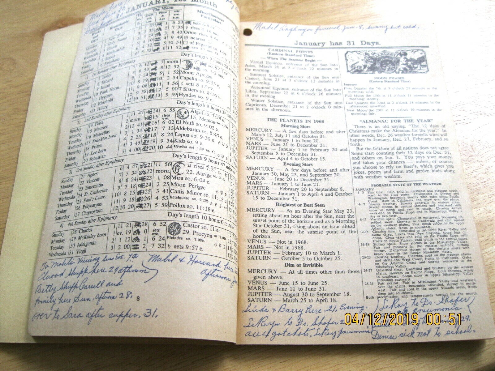 Booklet Baer&rsquo;s Agricultural Almanac for the Year 1968 with Weather Forcasts