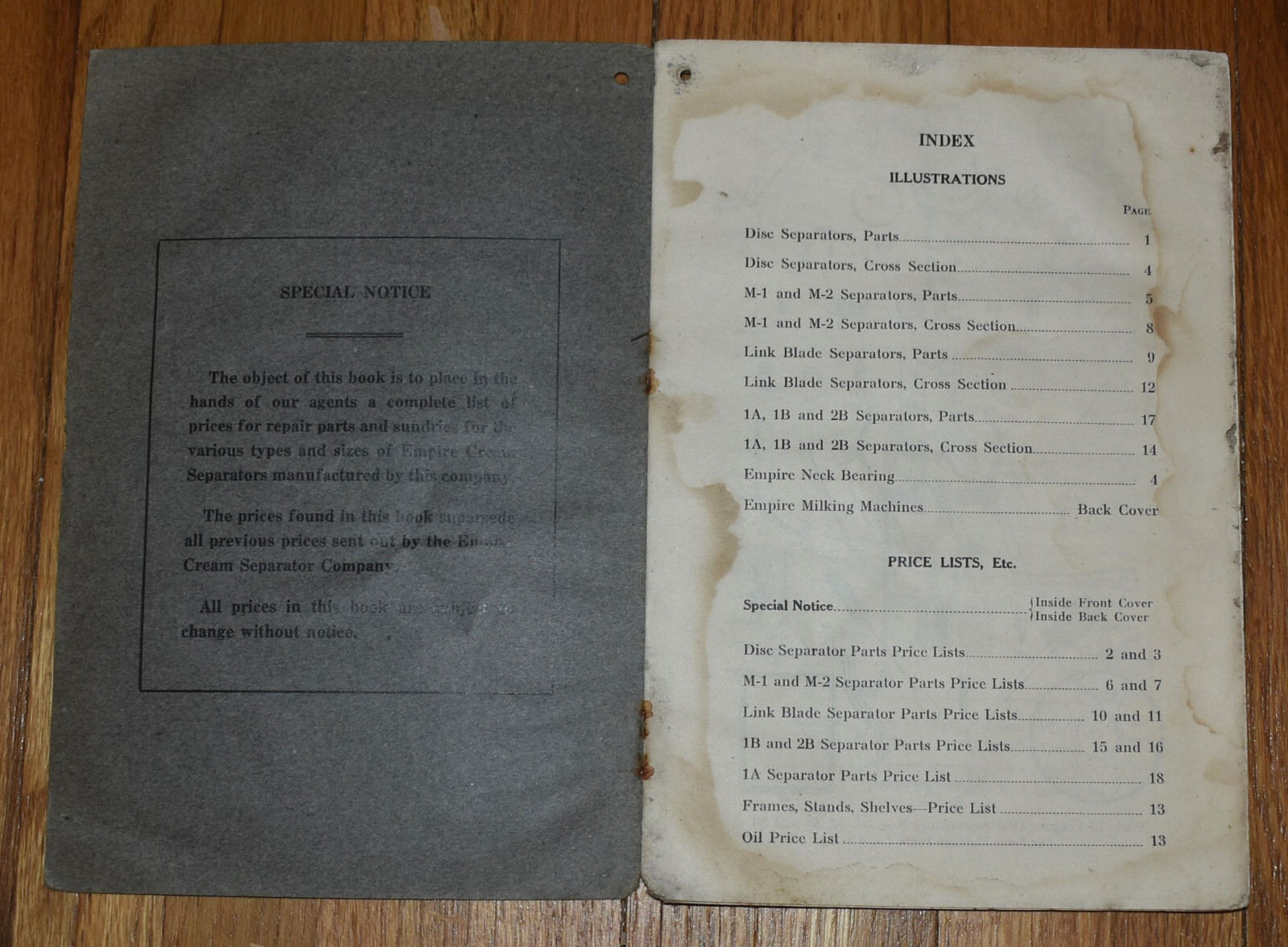 Vintage Empire Cream Seperator Company Price List Parts and Sundries Catalog