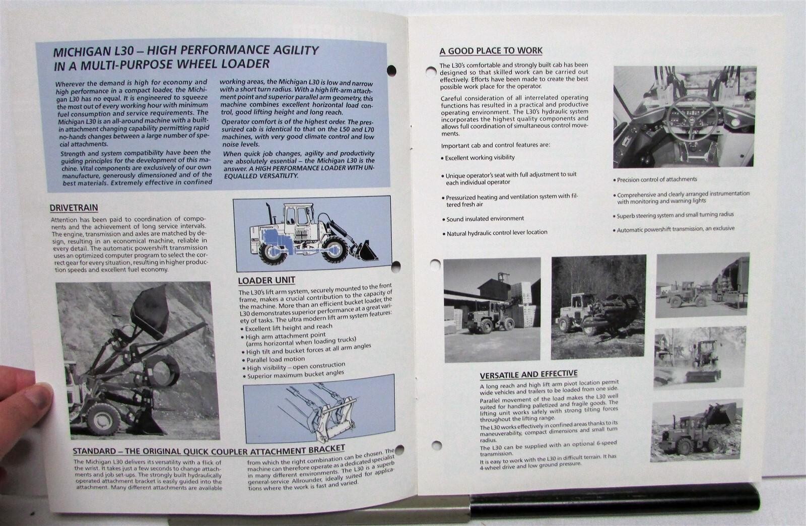 1989 Michigan L30 Wheel Loader Specifications Construction Sales Brochure